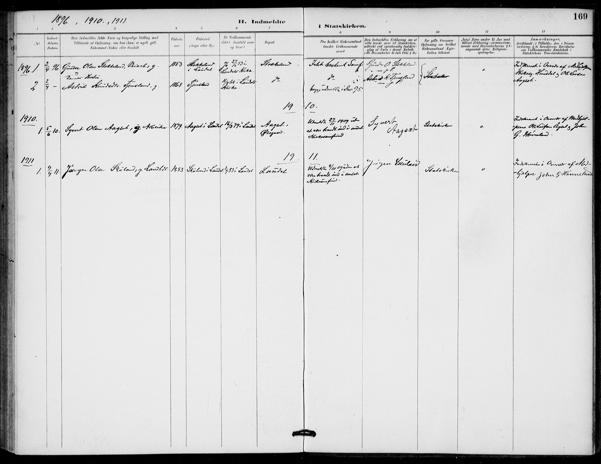 Holum sokneprestkontor, AV/SAK-1111-0022/F/Fa/Fab/L0007: Parish register (official) no. A 7, 1887-1912, p. 169