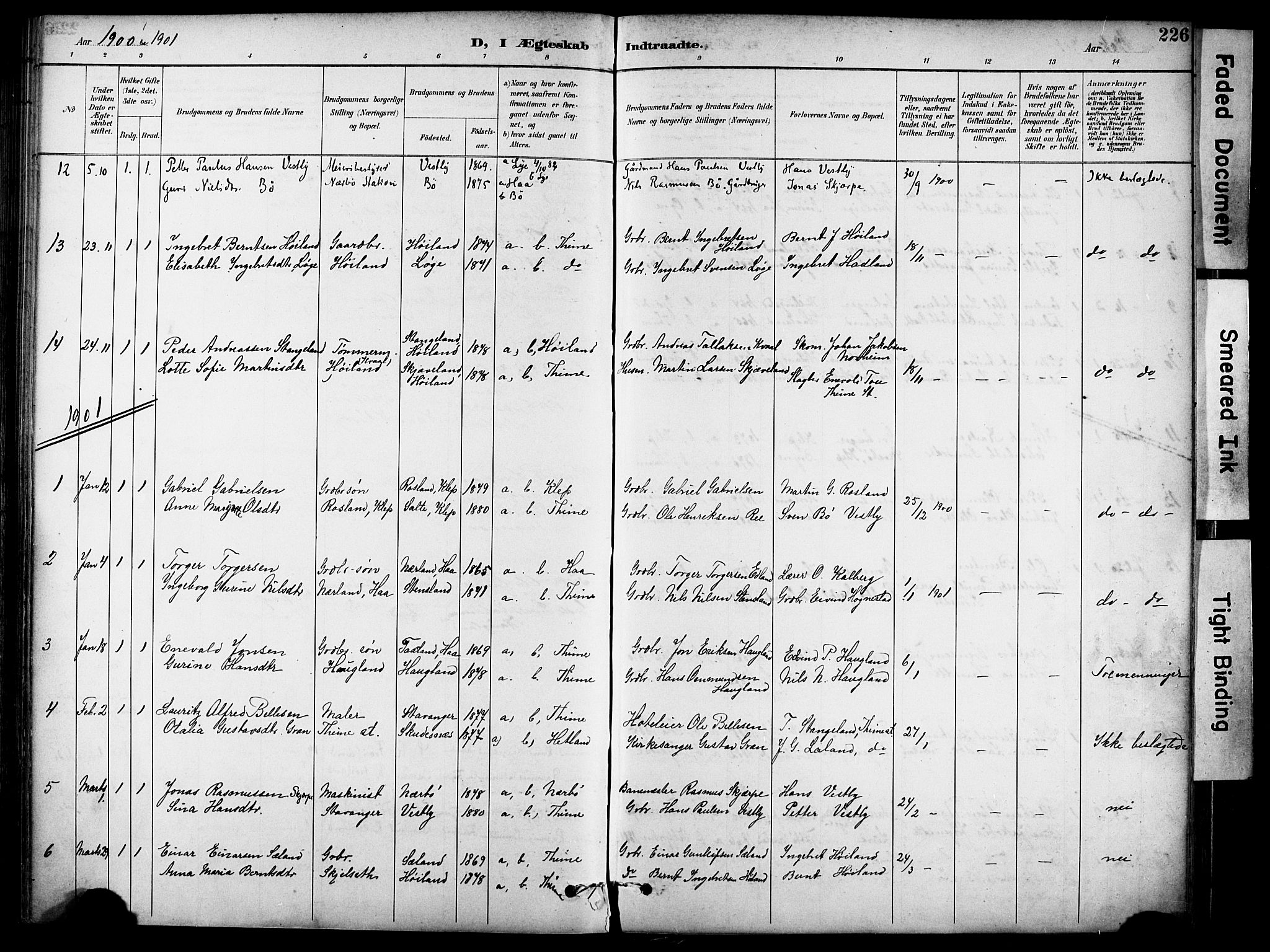 Lye sokneprestkontor, SAST/A-101794/001/30BA/L0011: Parish register (official) no. A 9, 1893-1903, p. 226