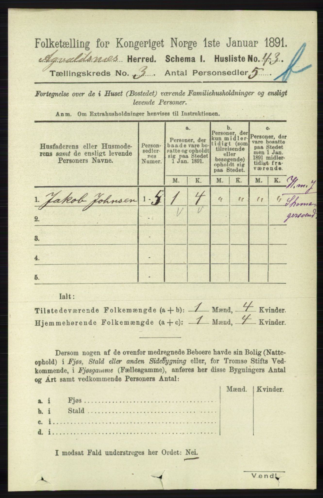 RA, 1891 census for 1147 Avaldsnes, 1891, p. 2541