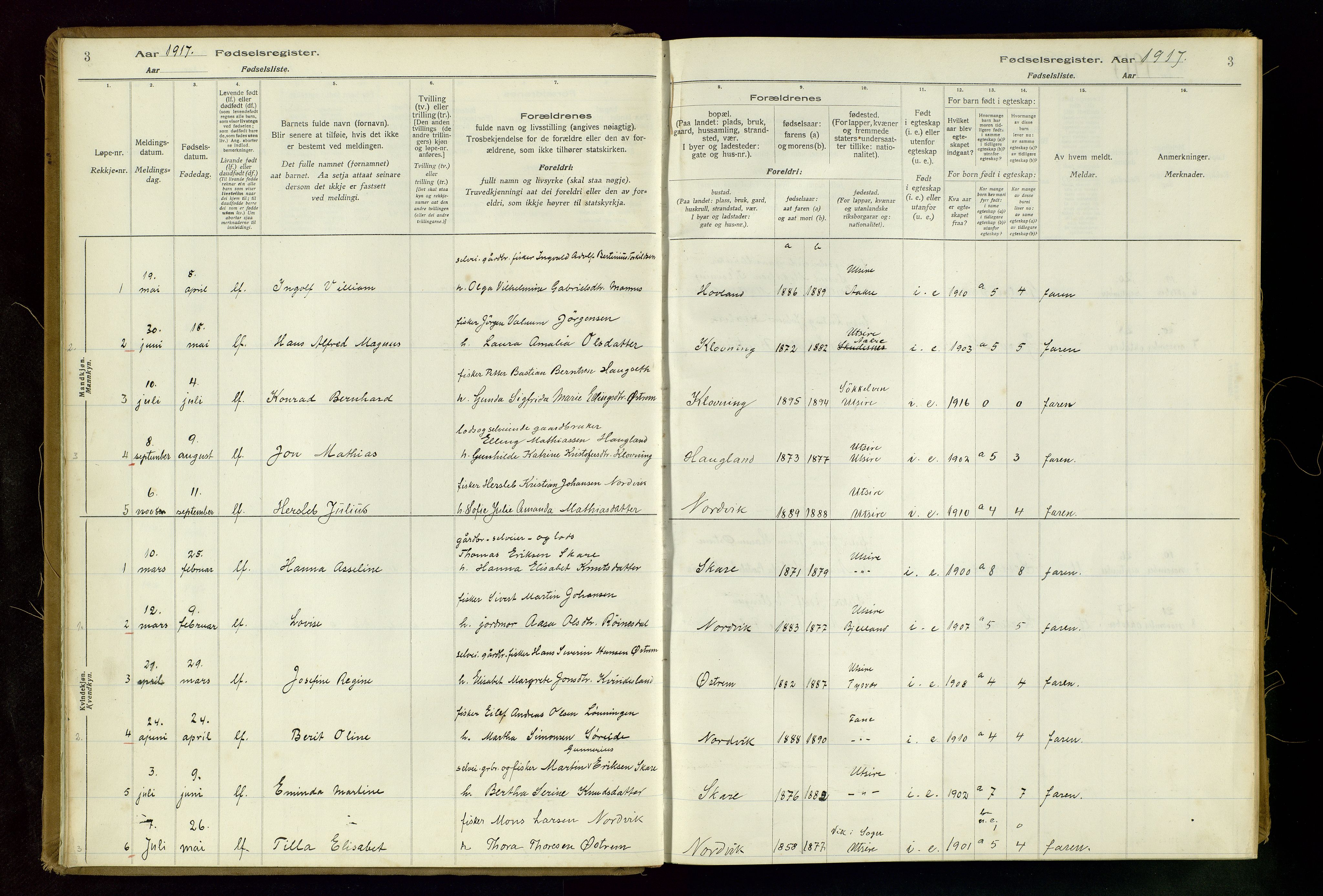 Torvastad sokneprestkontor, SAST/A -101857/I/Id/L0001: Birth register no. 1, 1916-1982, p. 3