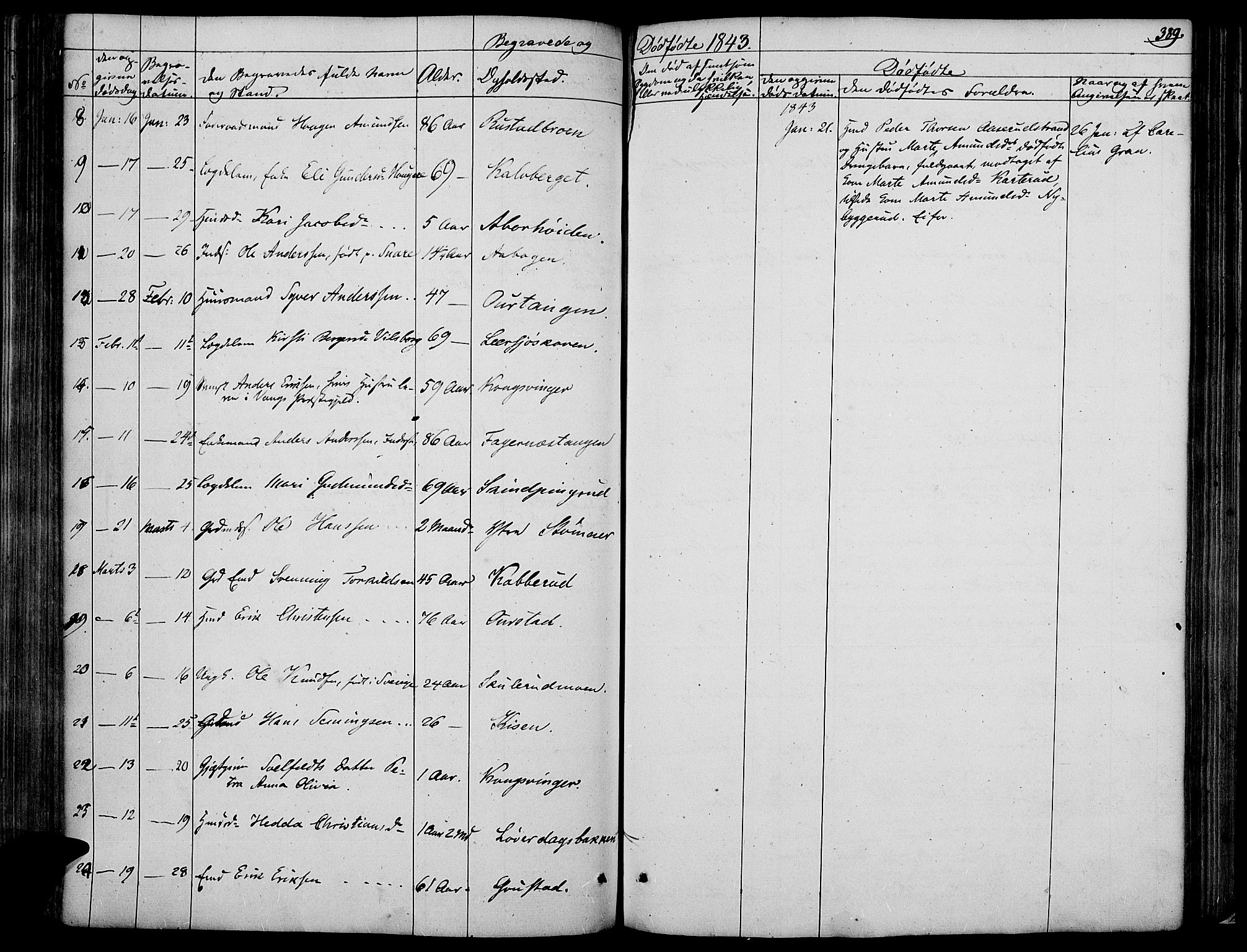 Vinger prestekontor, AV/SAH-PREST-024/H/Ha/Haa/L0008: Parish register (official) no. 8, 1839-1847, p. 389