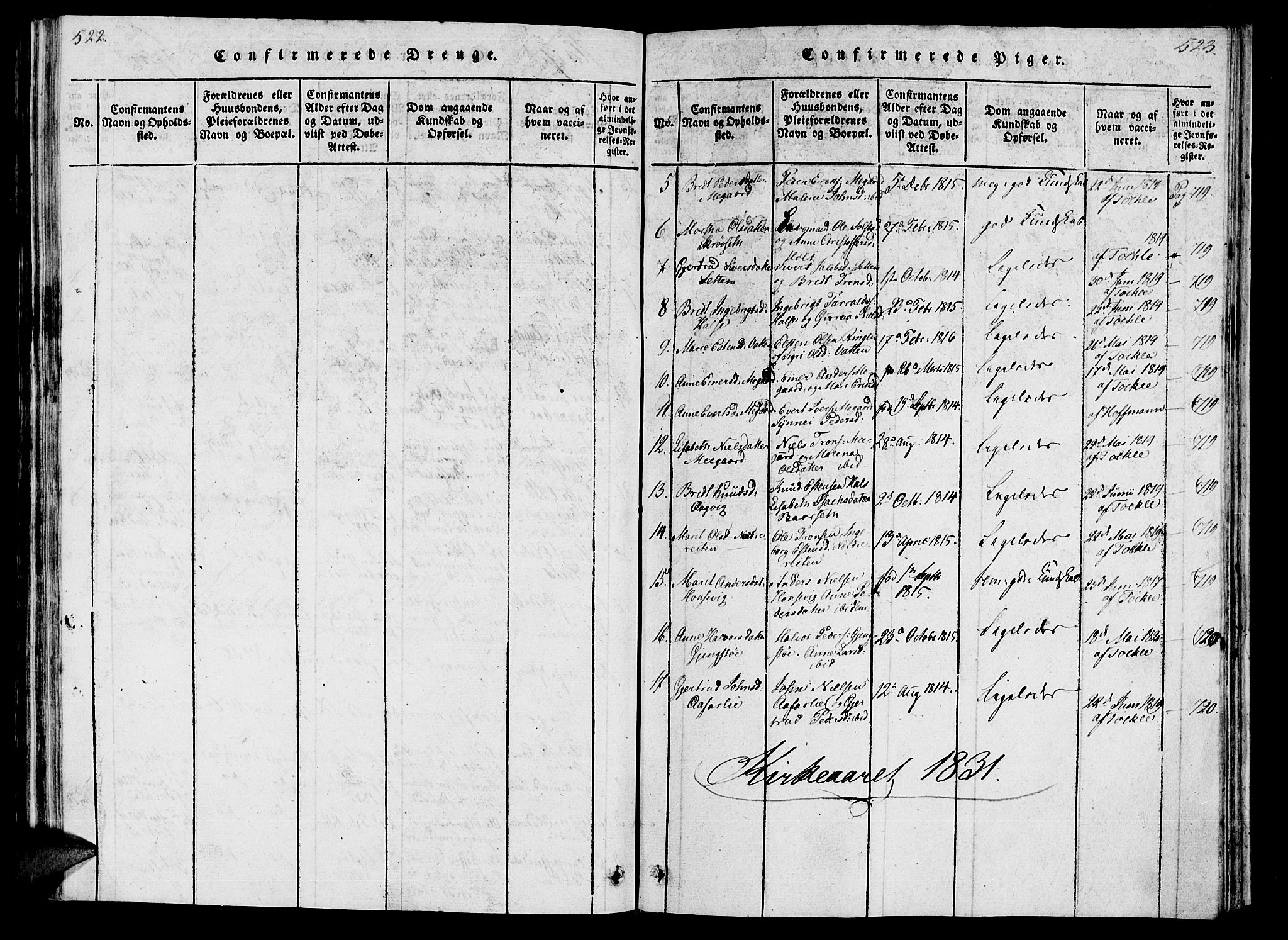 Ministerialprotokoller, klokkerbøker og fødselsregistre - Møre og Romsdal, AV/SAT-A-1454/592/L1023: Parish register (official) no. 592A02, 1820-1830, p. 522-523