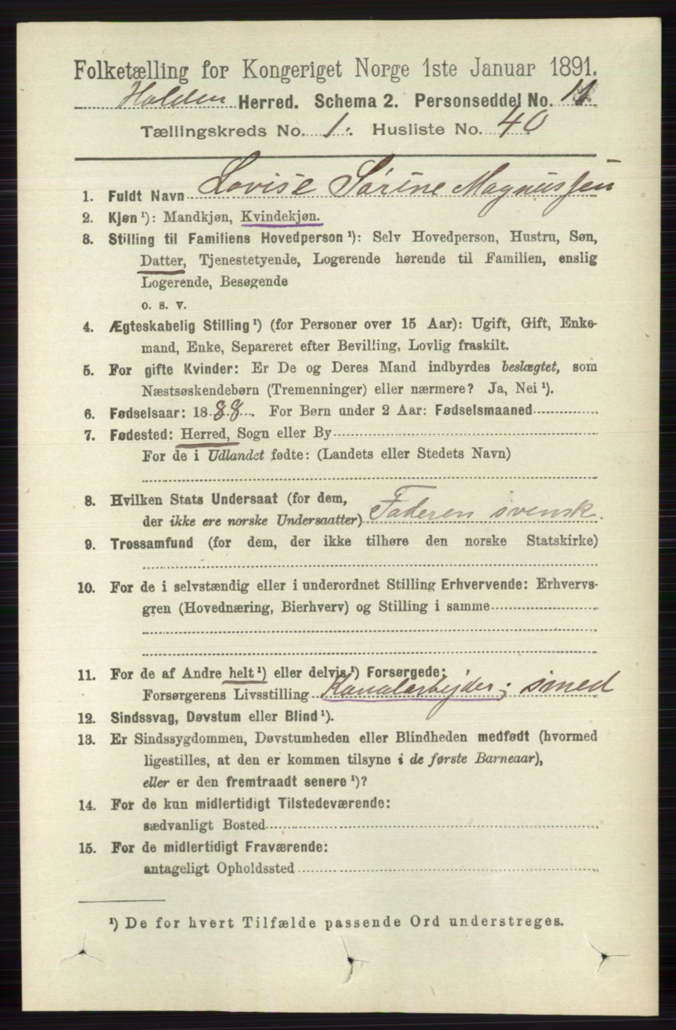 RA, 1891 census for 0819 Holla, 1891, p. 536