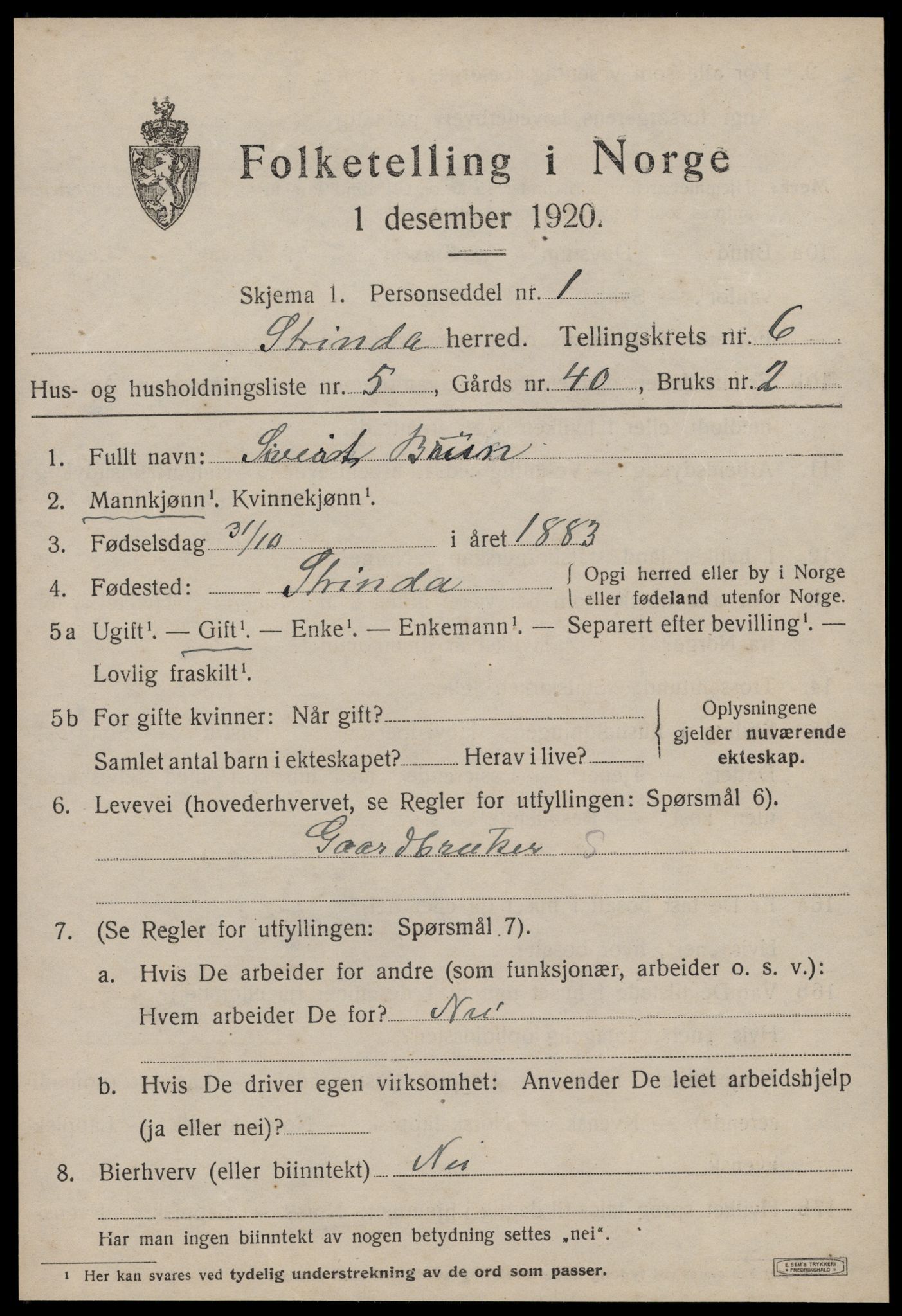 SAT, 1920 census for Strinda, 1920, p. 14474