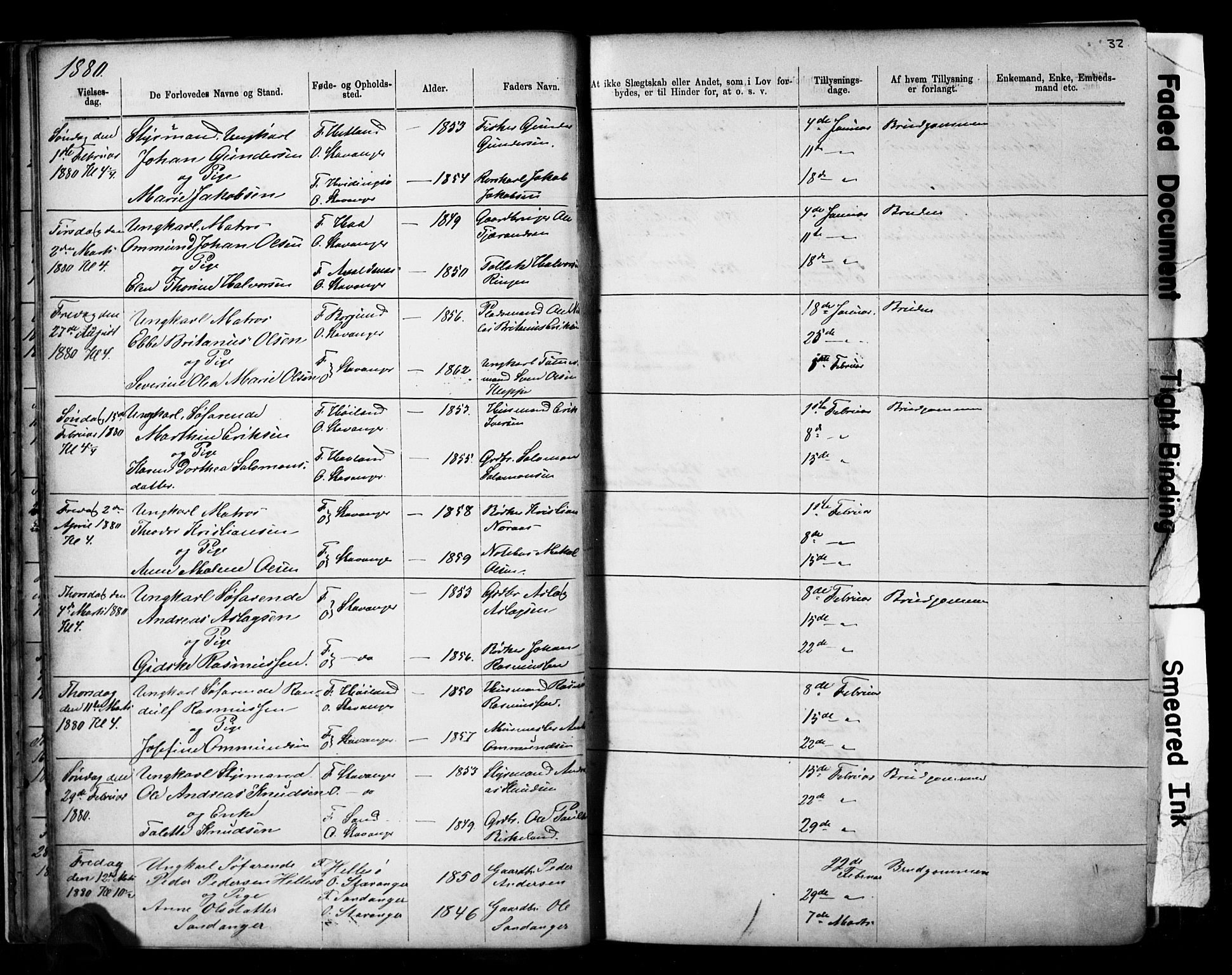 Domkirken sokneprestkontor, SAST/A-101812/001/30/30BB/L0014: Parish register (copy) no. B 14, 1875-1902, p. 32