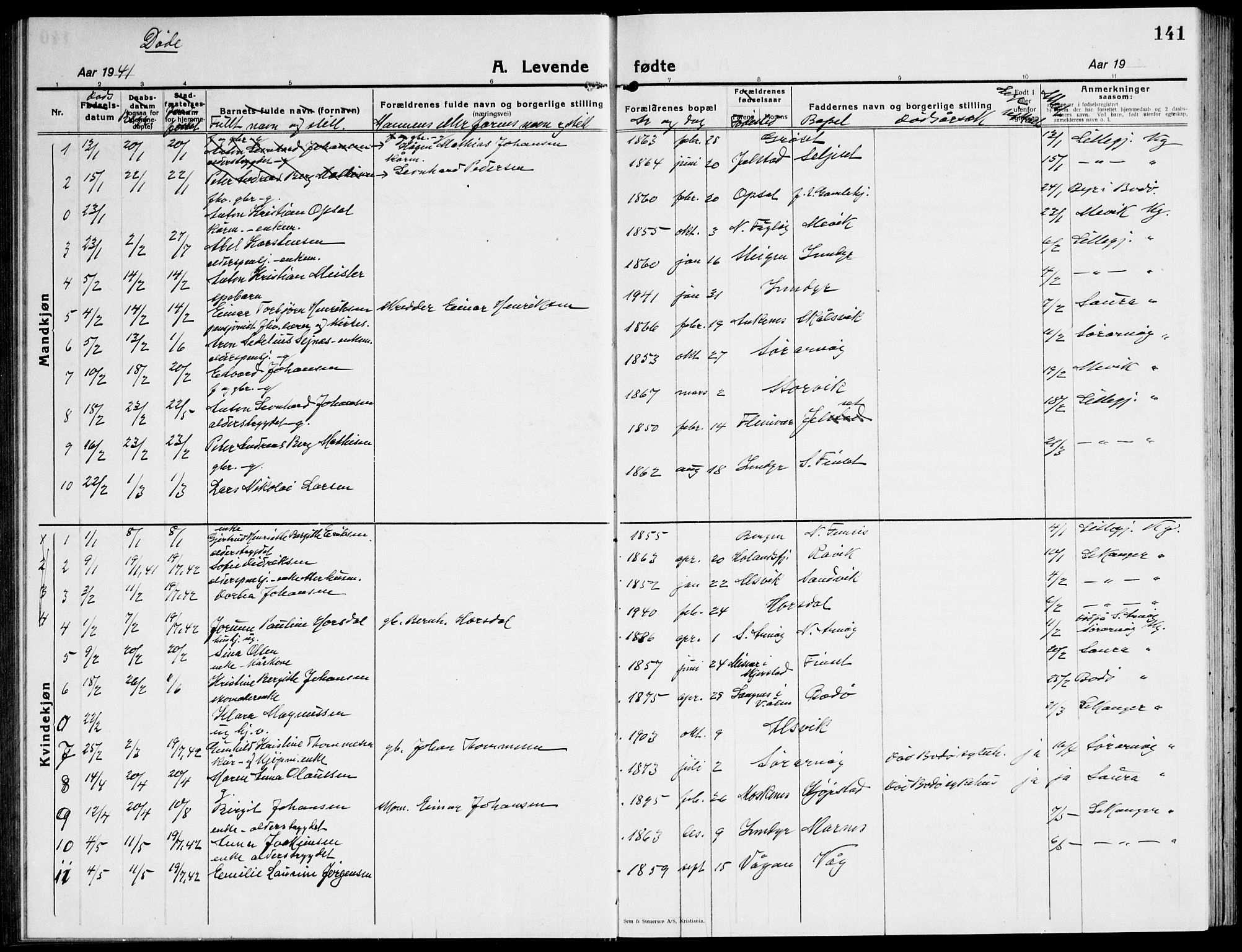 Ministerialprotokoller, klokkerbøker og fødselsregistre - Nordland, AV/SAT-A-1459/805/L0111: Parish register (copy) no. 805C07, 1925-1943, p. 141