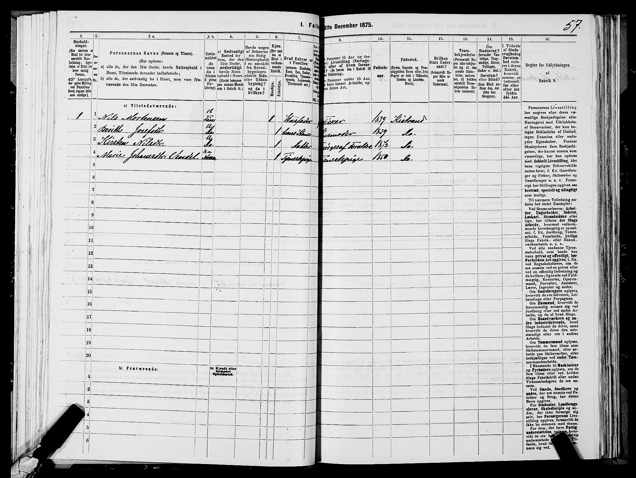 SATØ, 1875 census for 2020P Kistrand, 1875, p. 1057