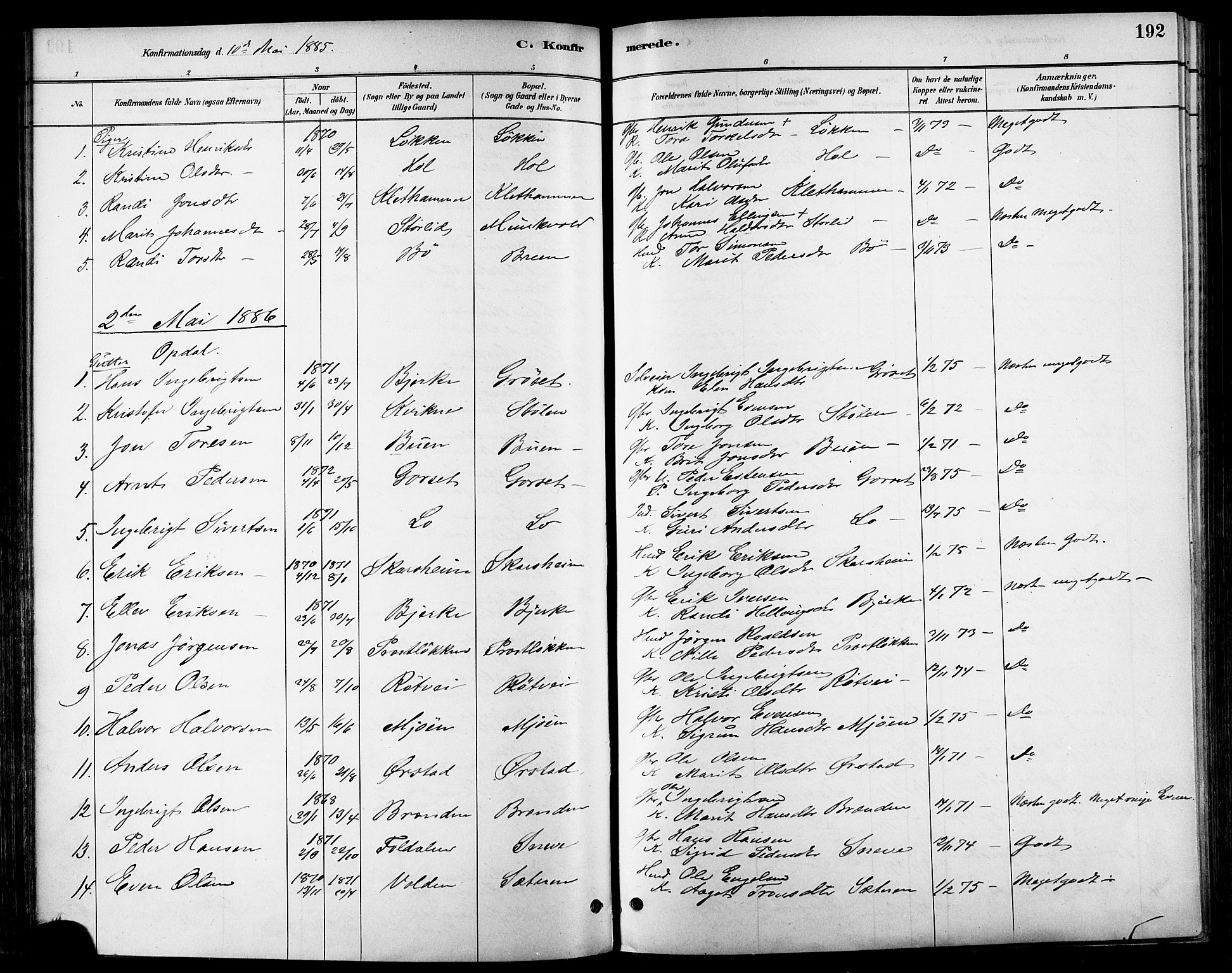 Ministerialprotokoller, klokkerbøker og fødselsregistre - Sør-Trøndelag, AV/SAT-A-1456/678/L0901: Parish register (official) no. 678A10, 1881-1894, p. 192
