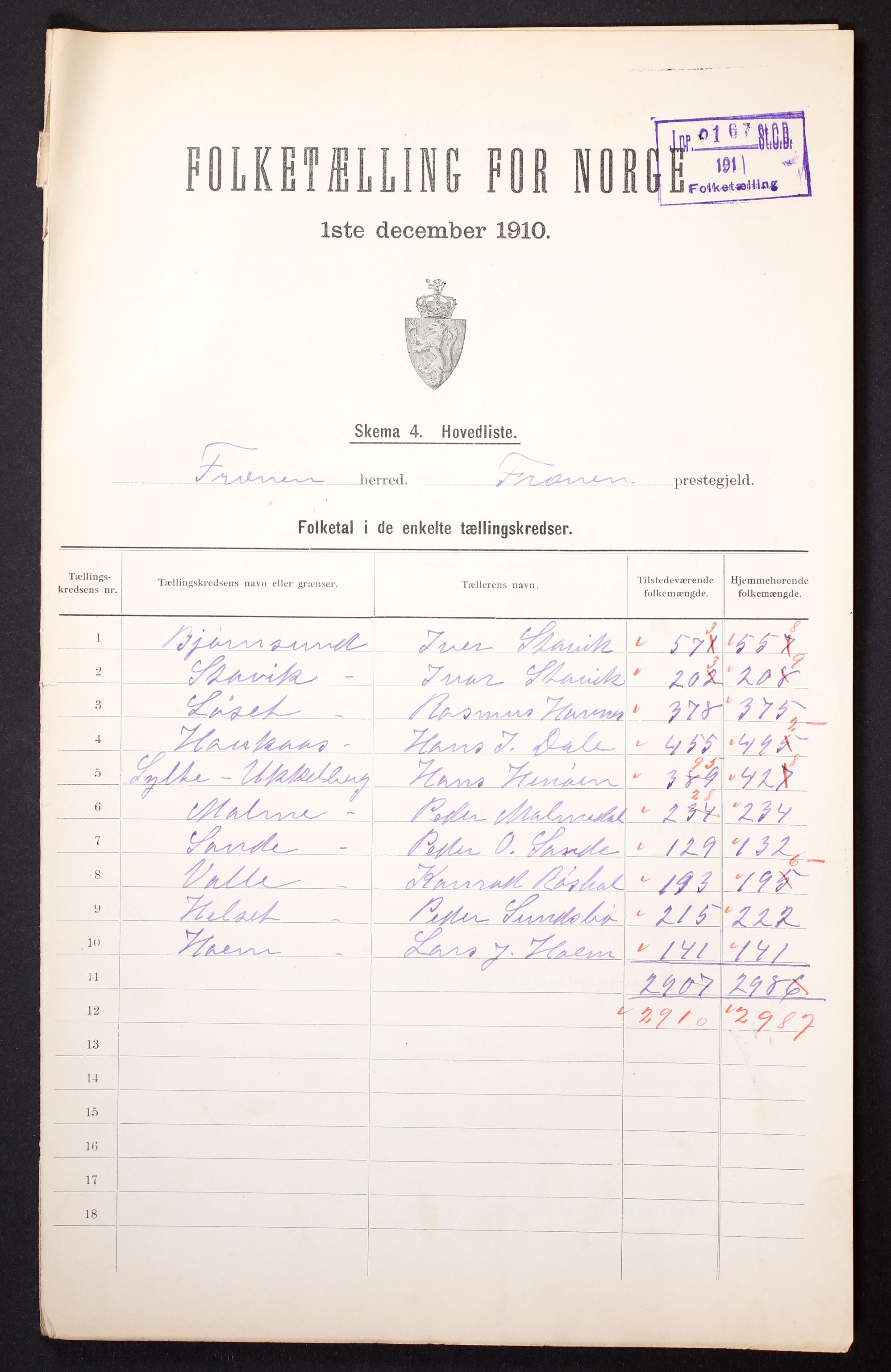 RA, 1910 census for Fræna, 1910, p. 2