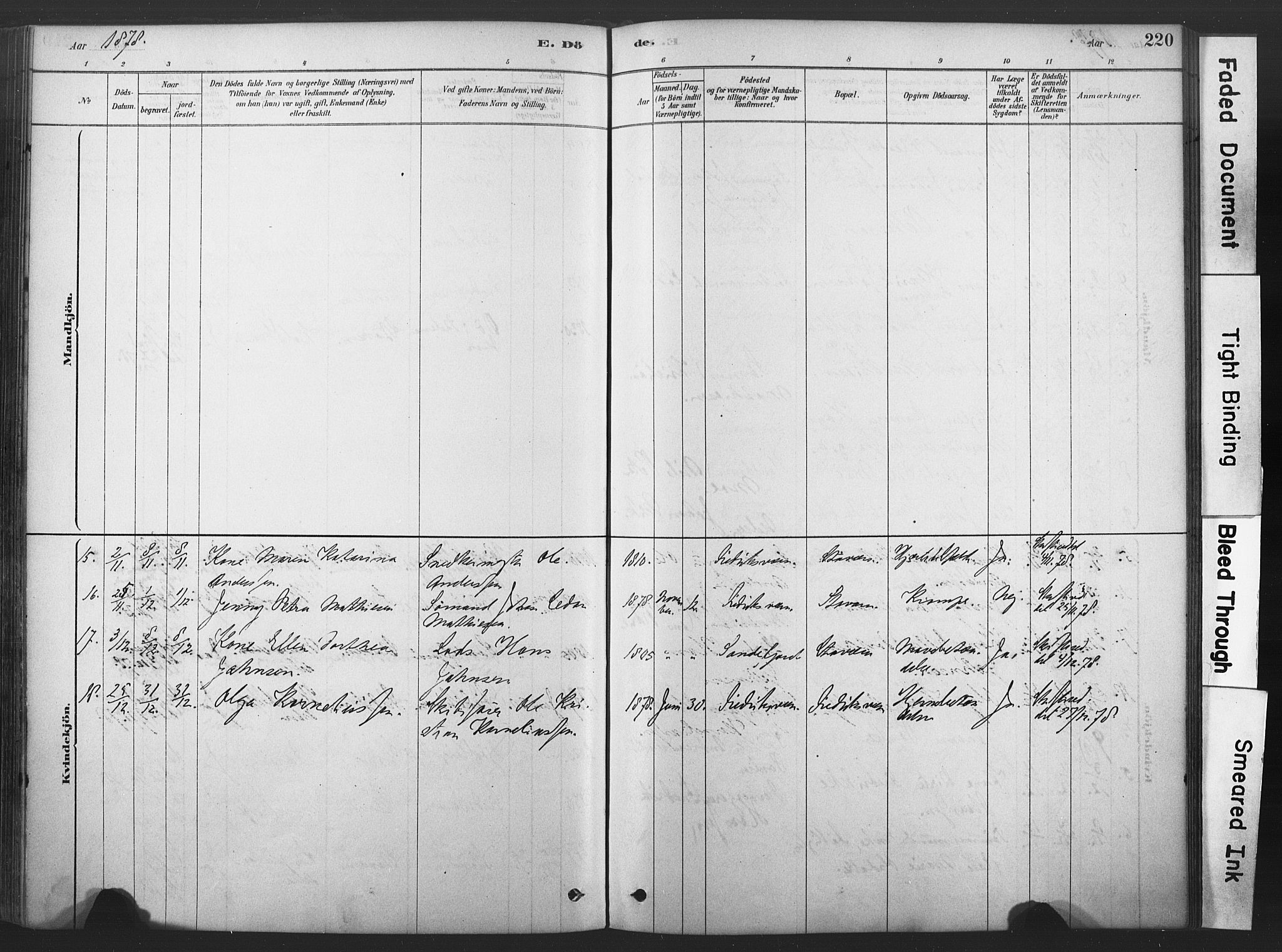 Stavern kirkebøker, AV/SAKO-A-318/F/Fa/L0008: Parish register (official) no. 8, 1878-1905, p. 220