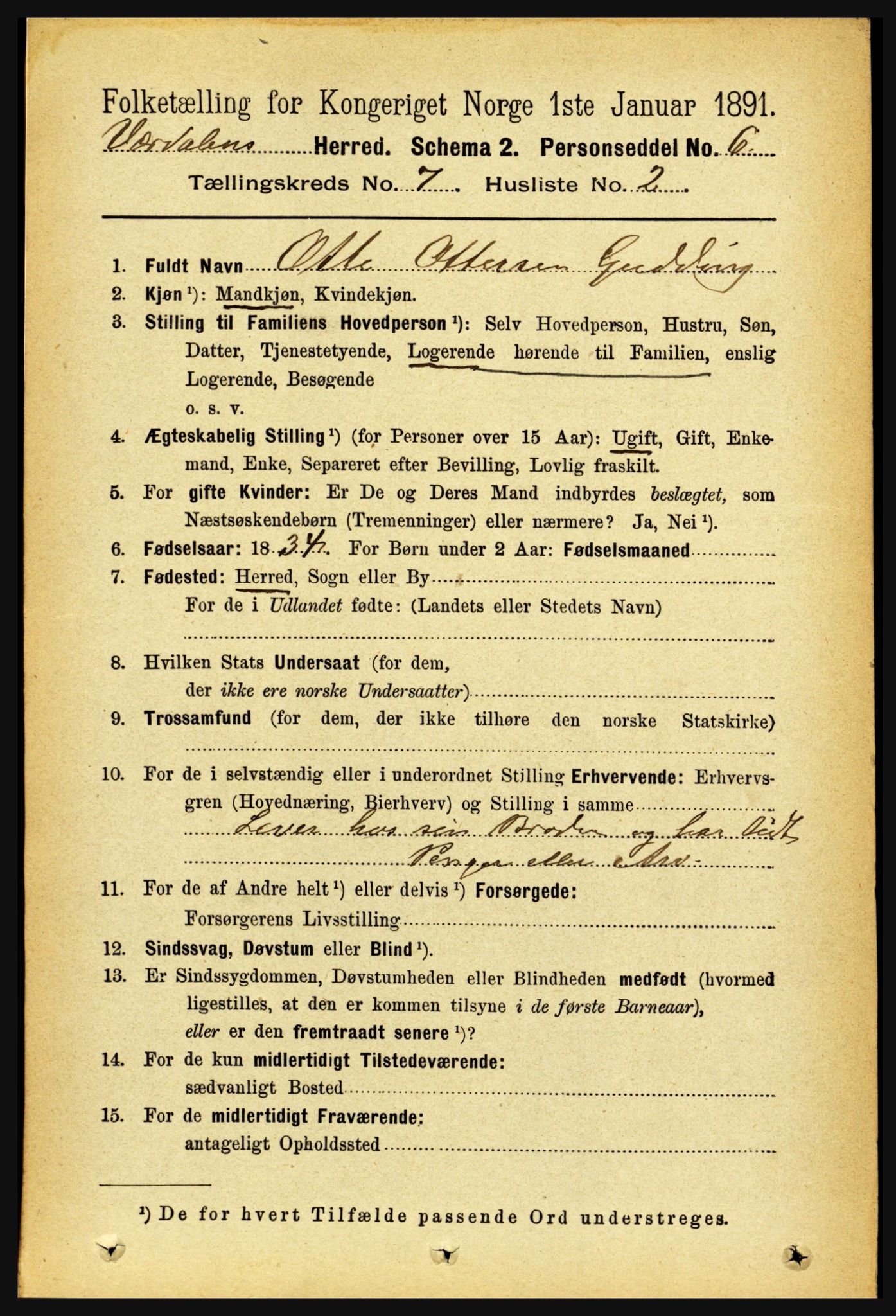 RA, 1891 census for 1721 Verdal, 1891, p. 3995