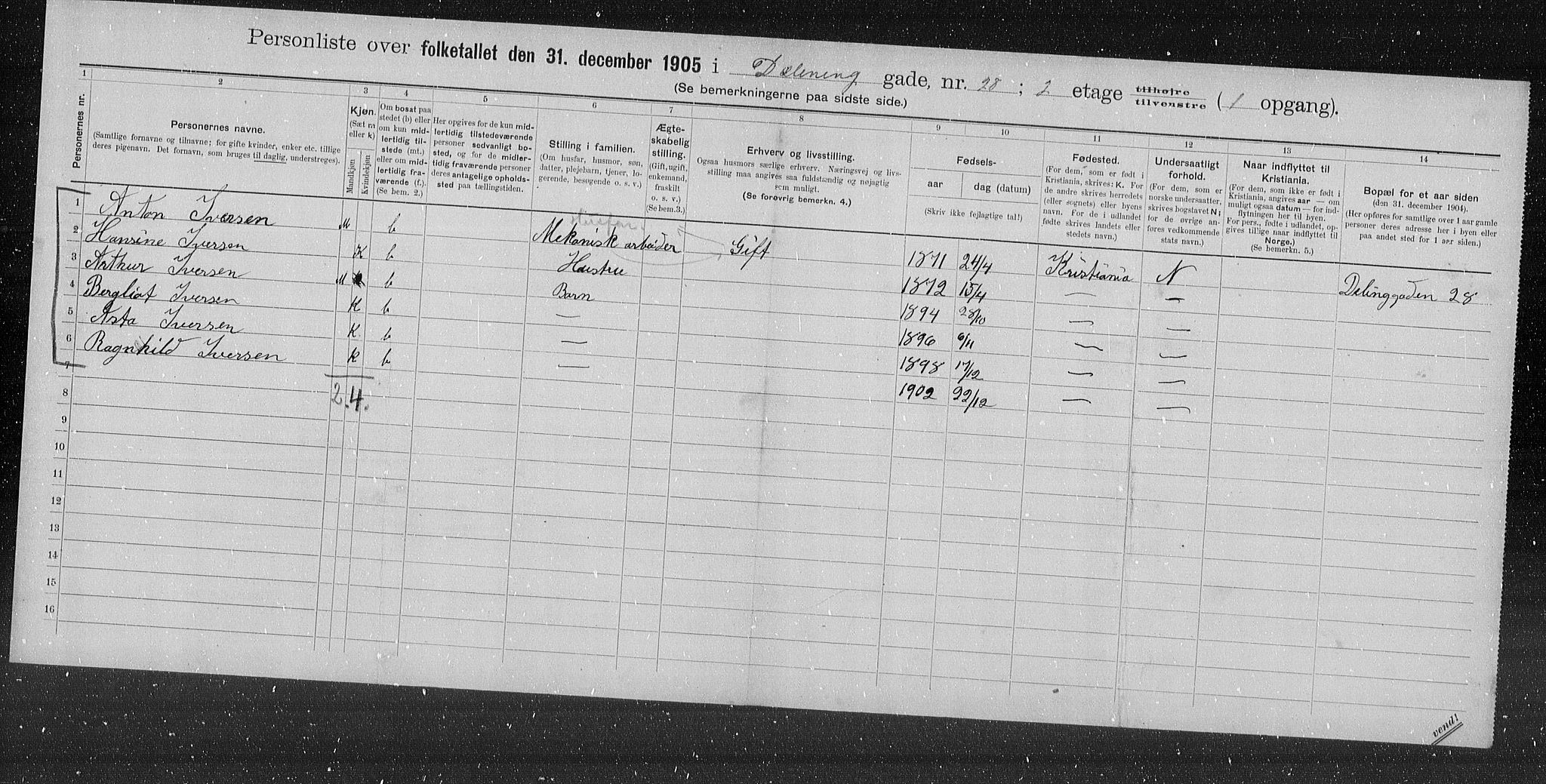 OBA, Municipal Census 1905 for Kristiania, 1905, p. 9177