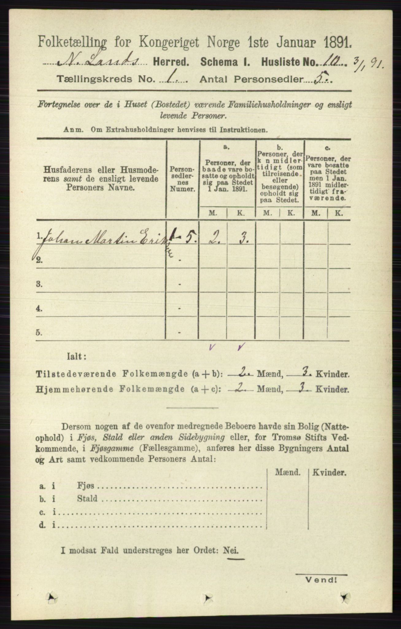 RA, 1891 census for 0538 Nordre Land, 1891, p. 57