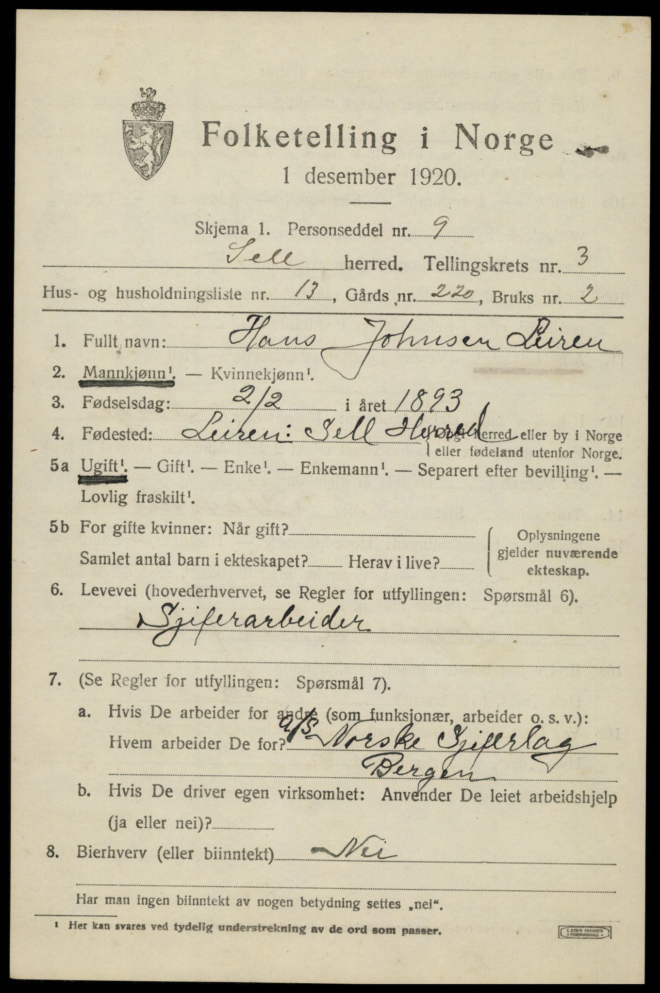 SAH, 1920 census for Sel, 1920, p. 2388