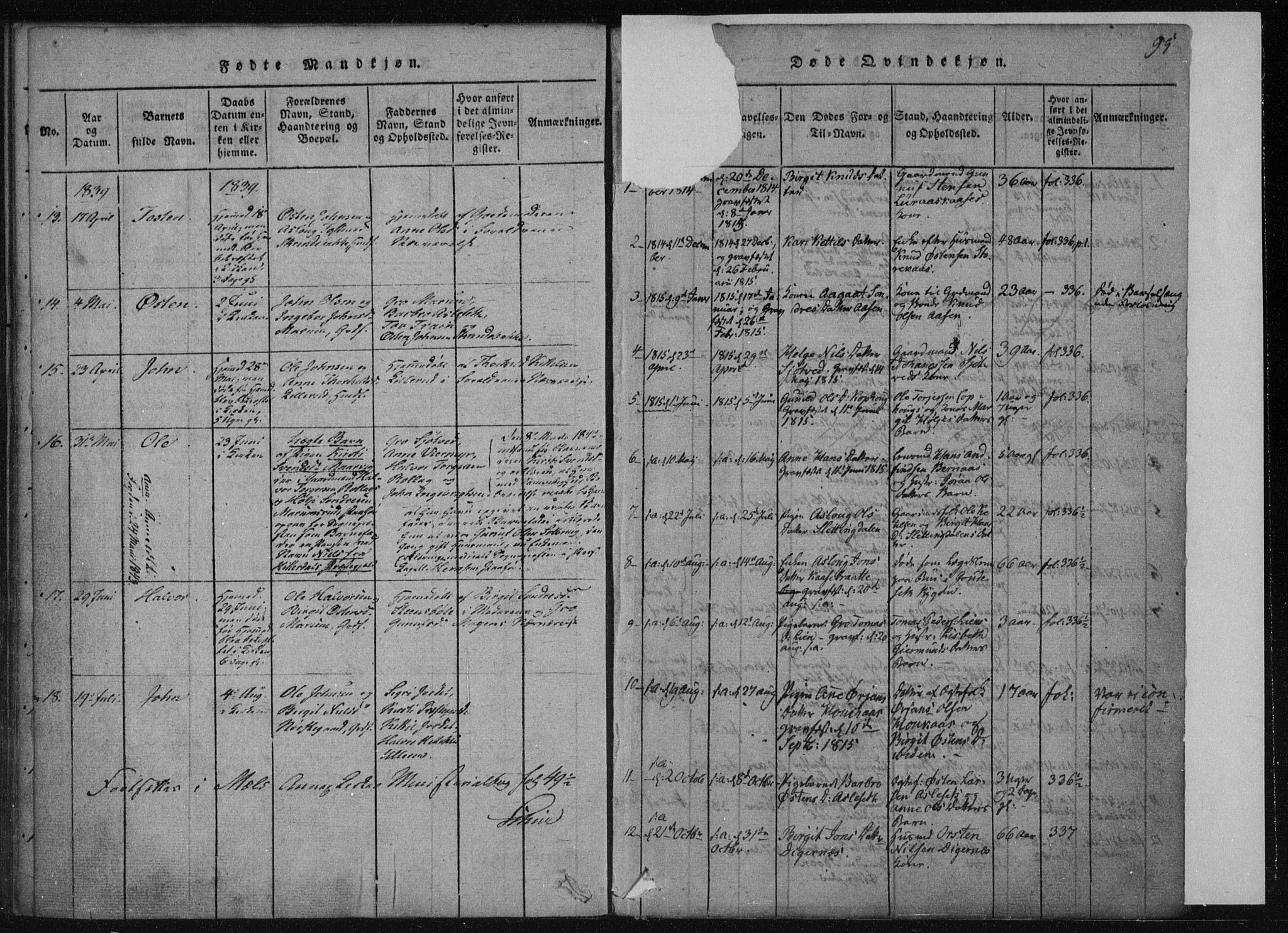Tinn kirkebøker, SAKO/A-308/F/Fa/L0004: Parish register (official) no. I 4, 1815-1843, p. 94b-95a