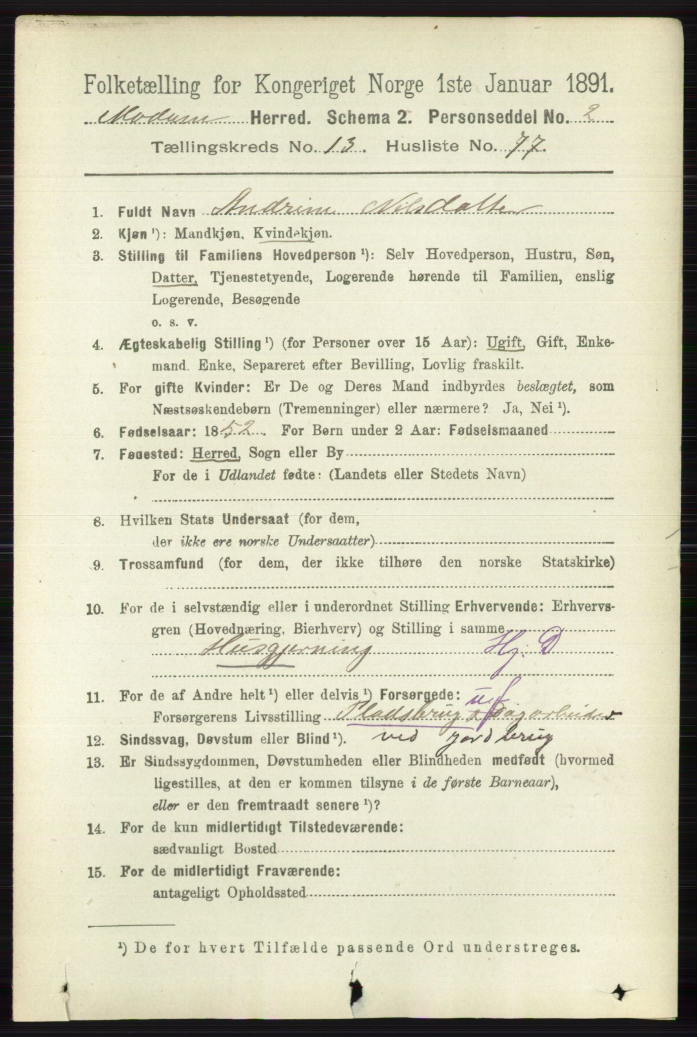 RA, 1891 census for 0623 Modum, 1891, p. 5348