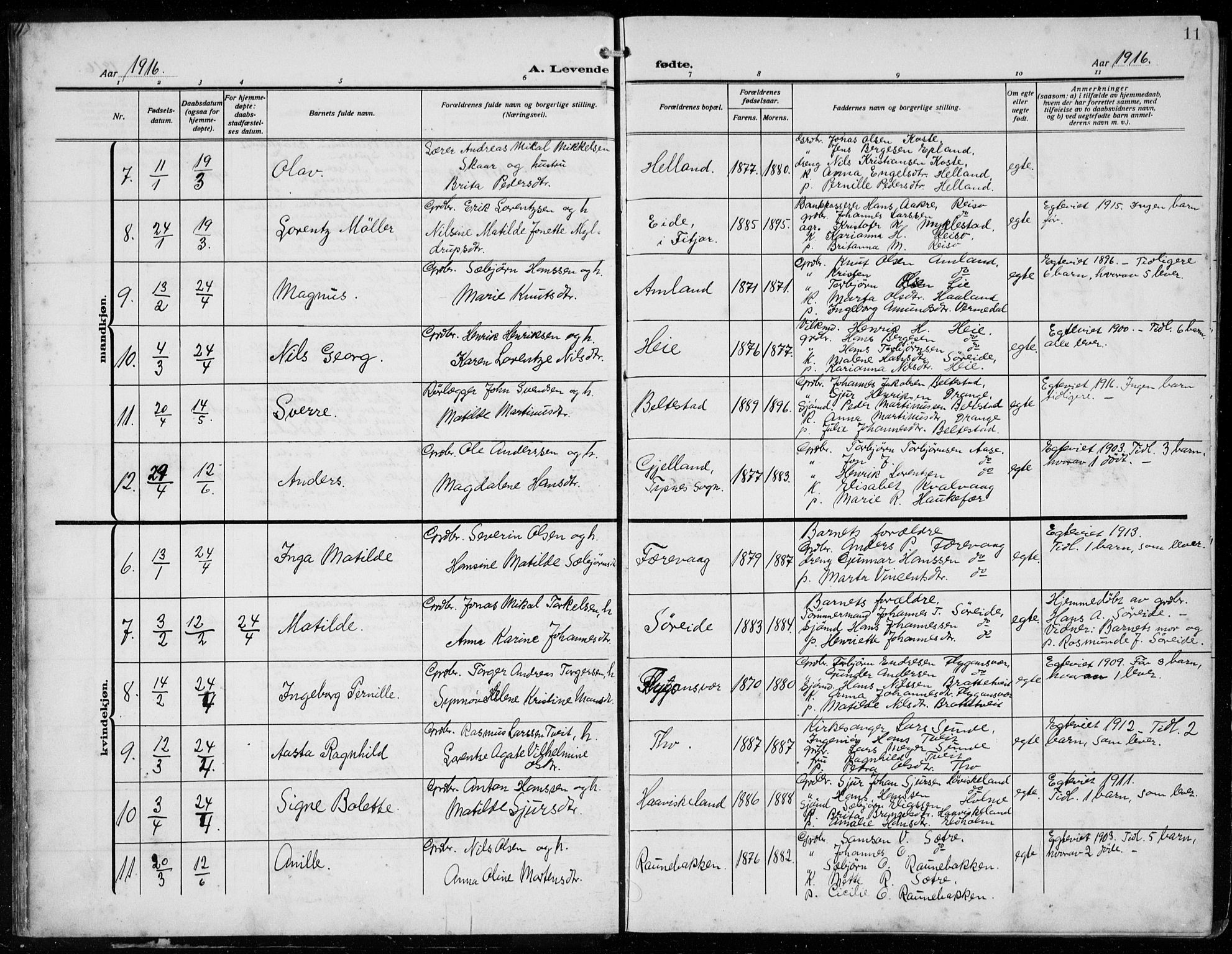 Tysnes sokneprestembete, AV/SAB-A-78601/H/Hab: Parish register (copy) no. E  4, 1912-1936, p. 11