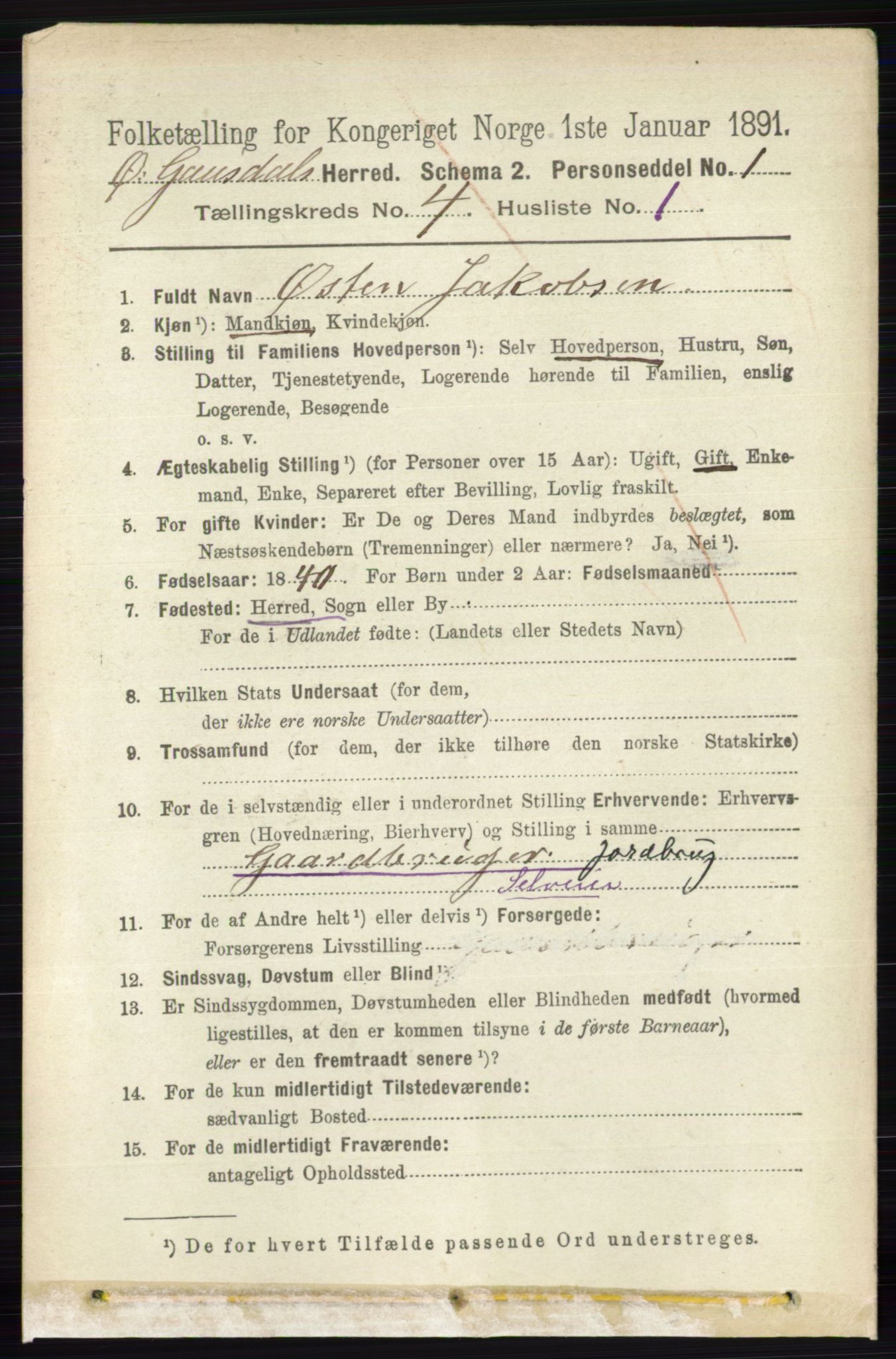 RA, 1891 census for 0522 Østre Gausdal, 1891, p. 2447