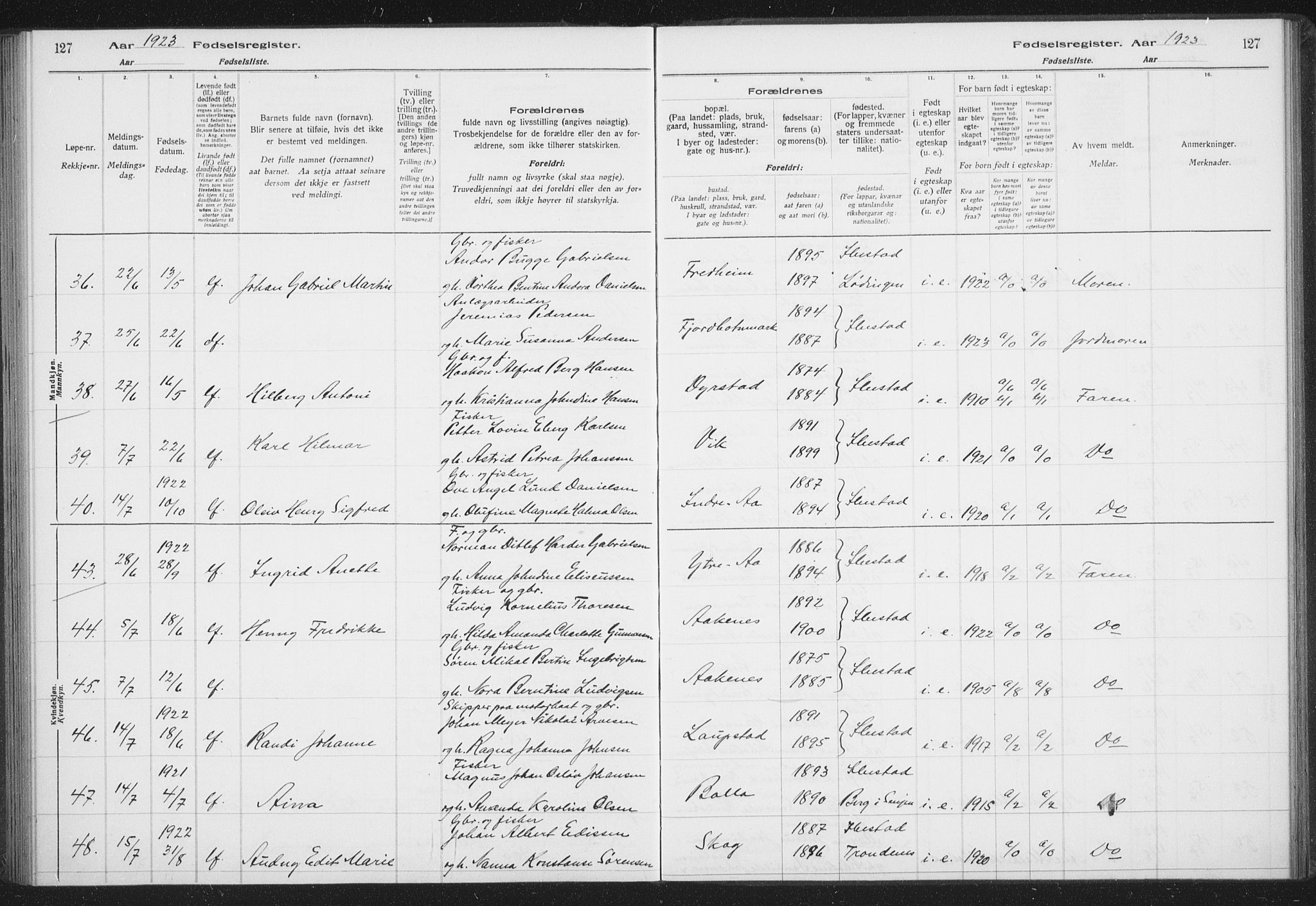 Ibestad sokneprestembete, AV/SATØ-S-0077/I/Ic/L0061: Birth register no. 61, 1917-1929, p. 127
