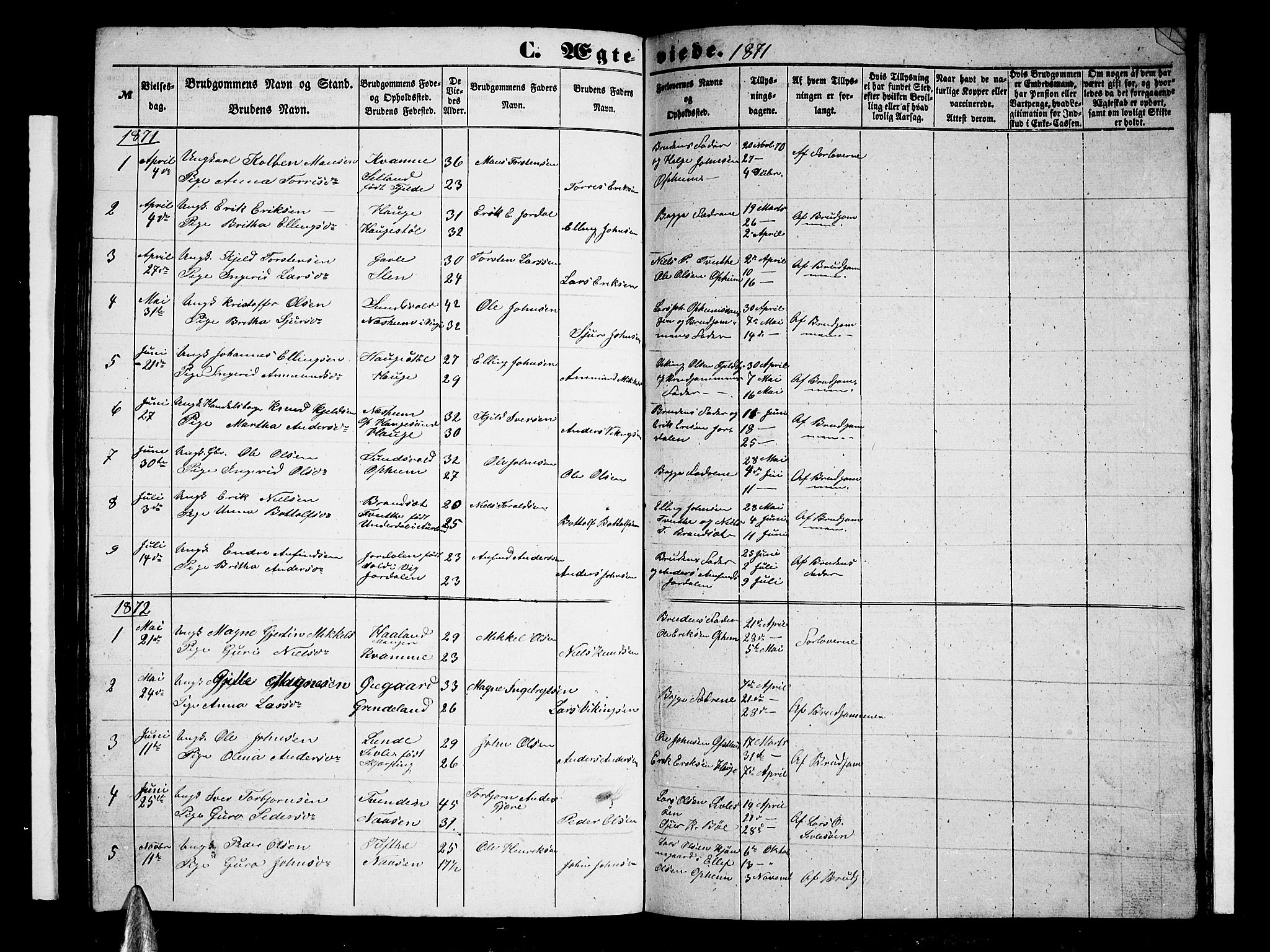 Vossestrand Sokneprestembete, AV/SAB-A-79101/H/Hab: Parish register (copy) no. A 1, 1855-1879