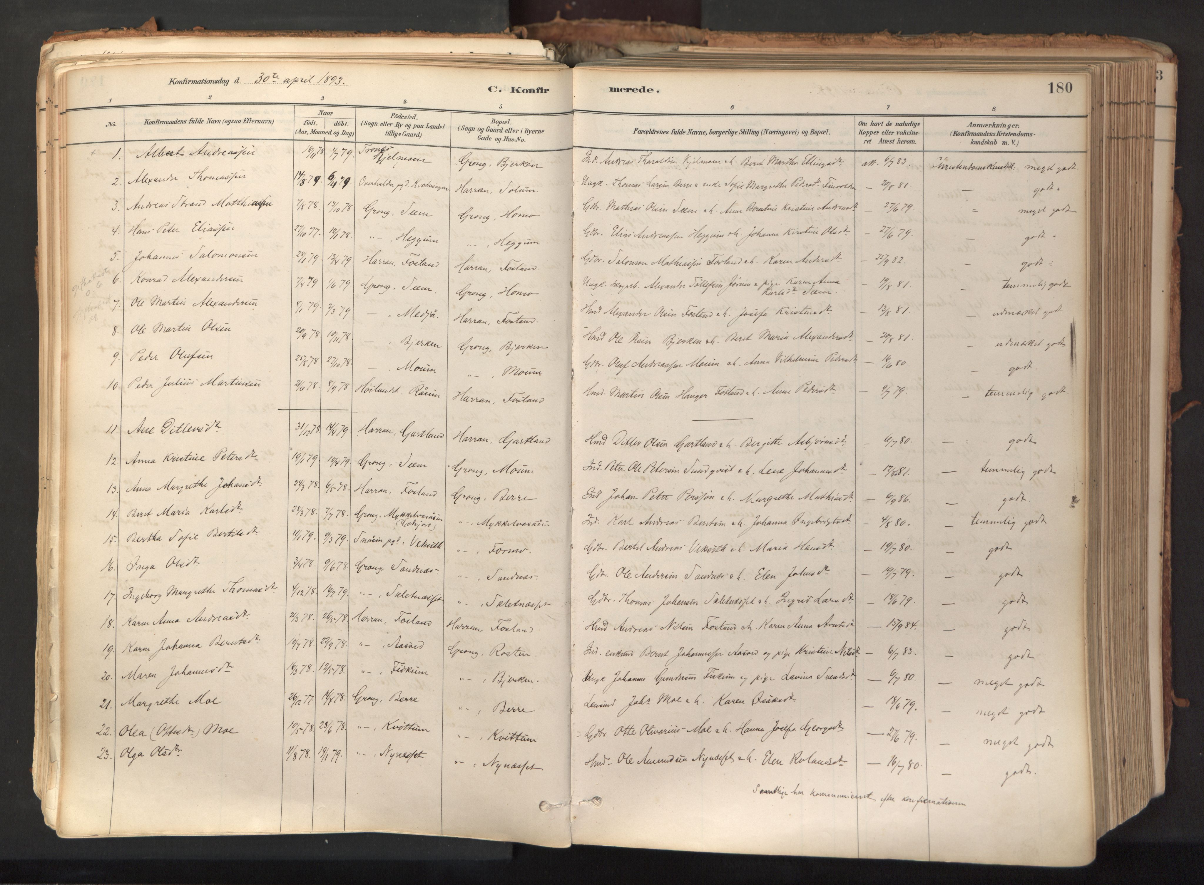 Ministerialprotokoller, klokkerbøker og fødselsregistre - Nord-Trøndelag, SAT/A-1458/758/L0519: Parish register (official) no. 758A04, 1880-1926, p. 180