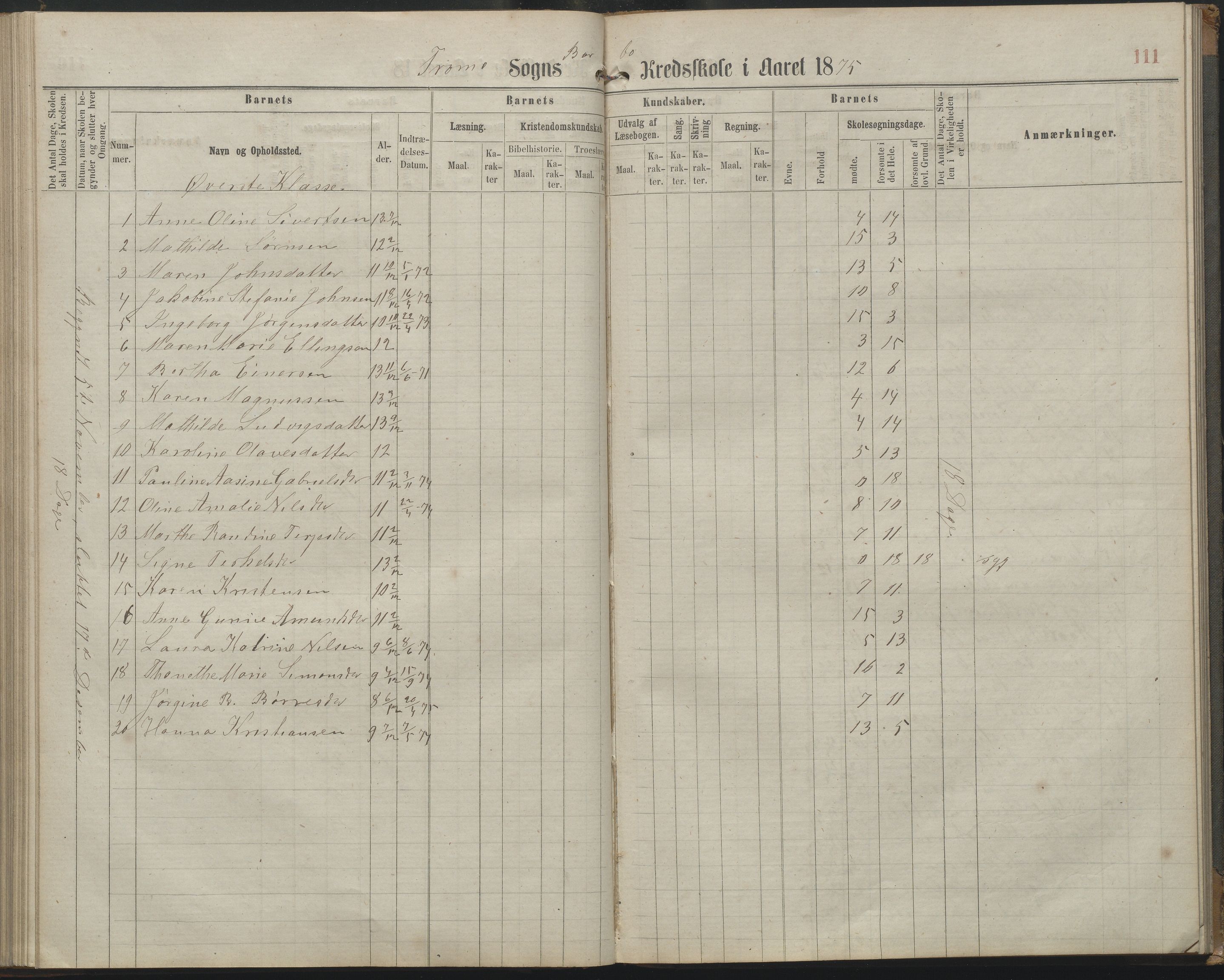 Arendal kommune, Katalog I, AAKS/KA0906-PK-I/07/L0161: Skoleprotokoll for 2. og 3. klasse, 1863-1877, p. 111