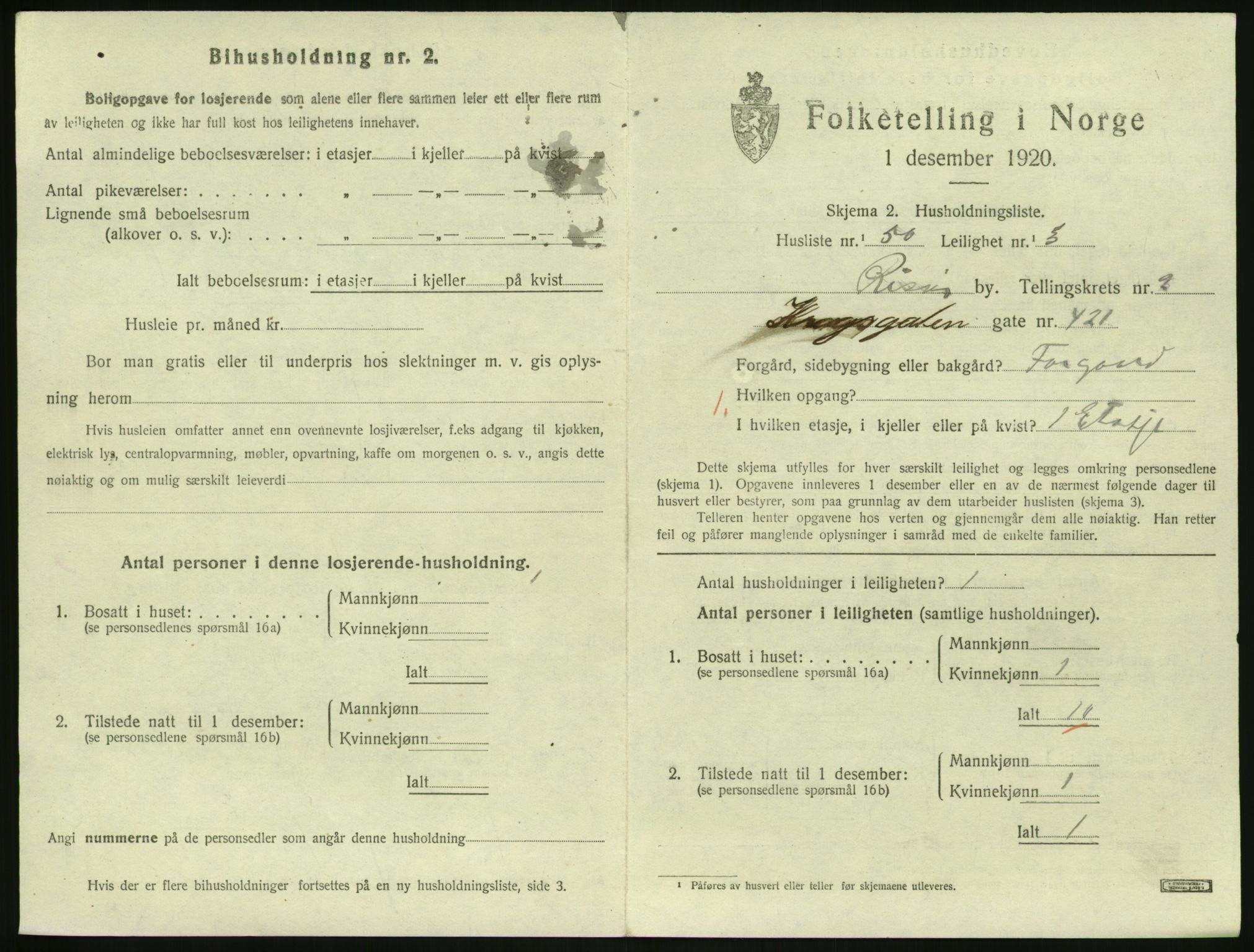 SAK, 1920 census for Risør, 1920, p. 2101
