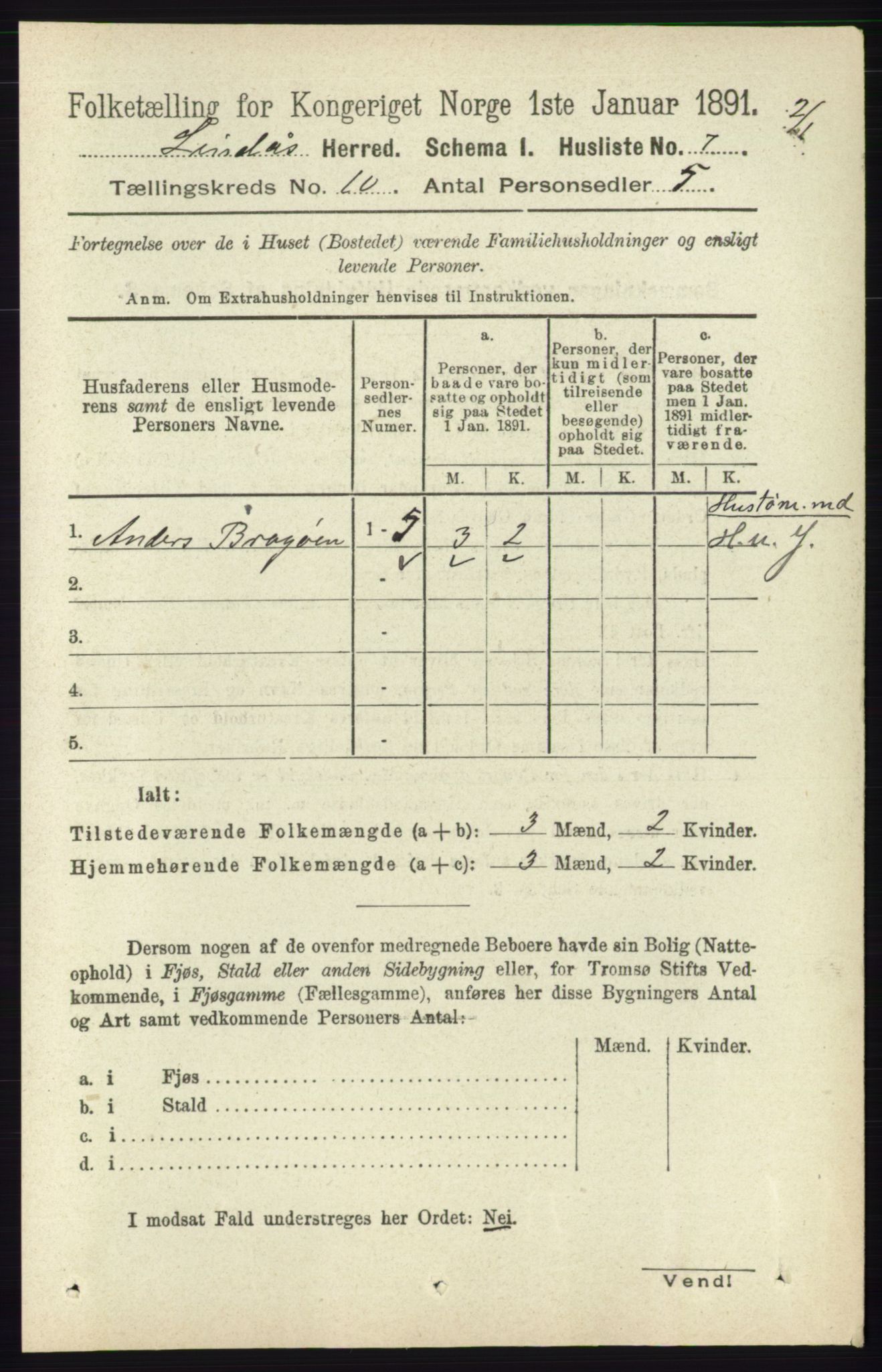 RA, 1891 census for 1263 Lindås, 1891, p. 3381