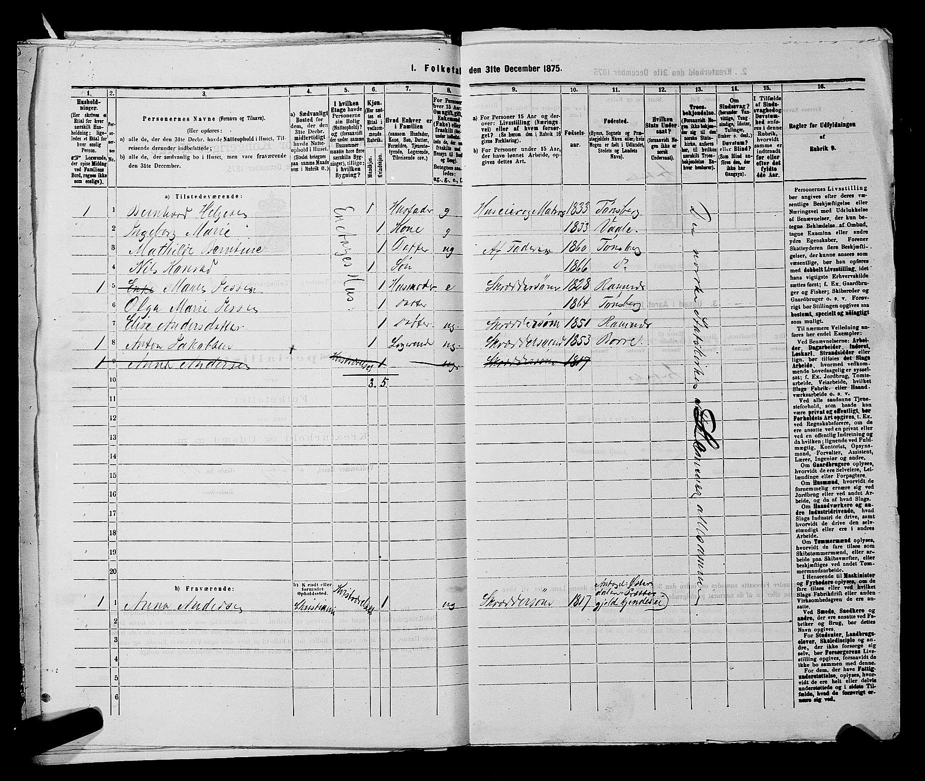 SAKO, 1875 census for 0705P Tønsberg, 1875, p. 108