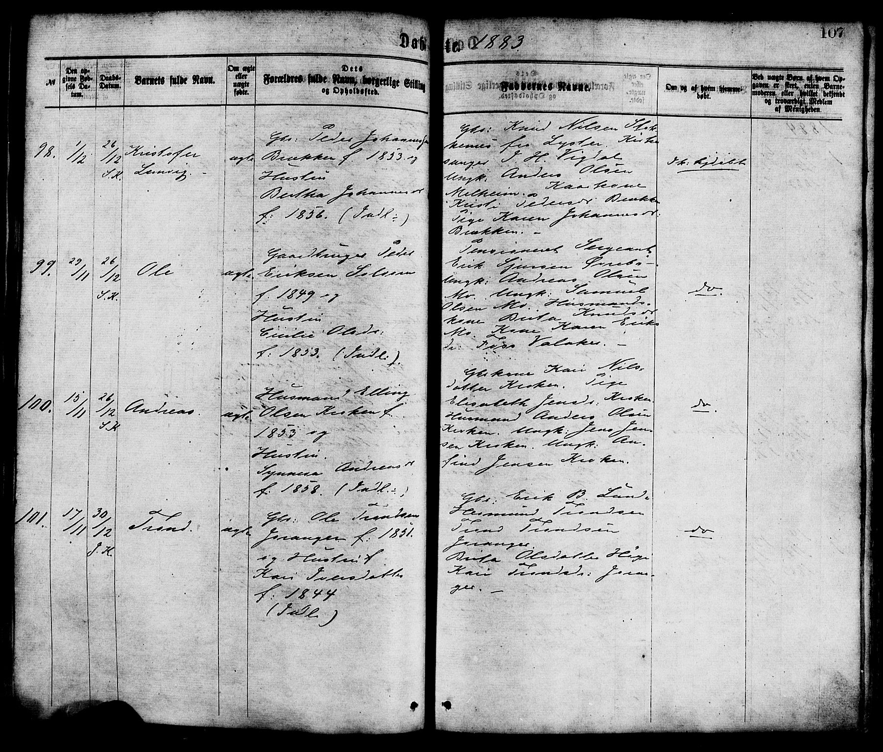 Hafslo sokneprestembete, AV/SAB-A-80301/H/Haa/Haaa/L0011: Parish register (official) no. A 11, 1873-1886, p. 107