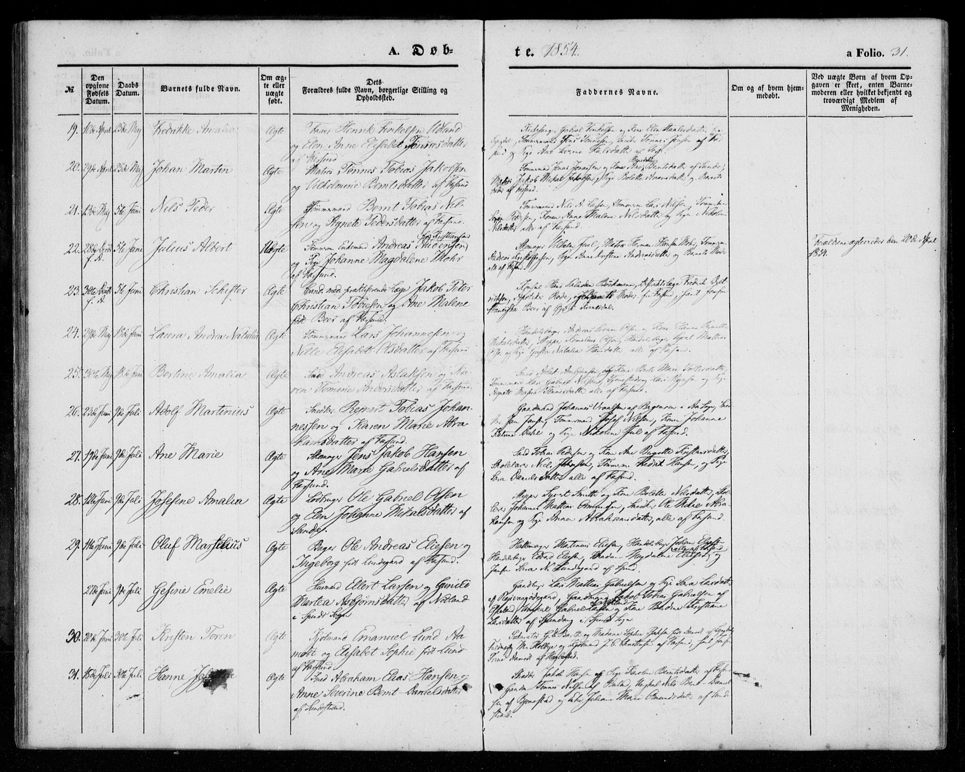 Farsund sokneprestkontor, SAK/1111-0009/F/Fa/L0004: Parish register (official) no. A 4, 1847-1863, p. 31