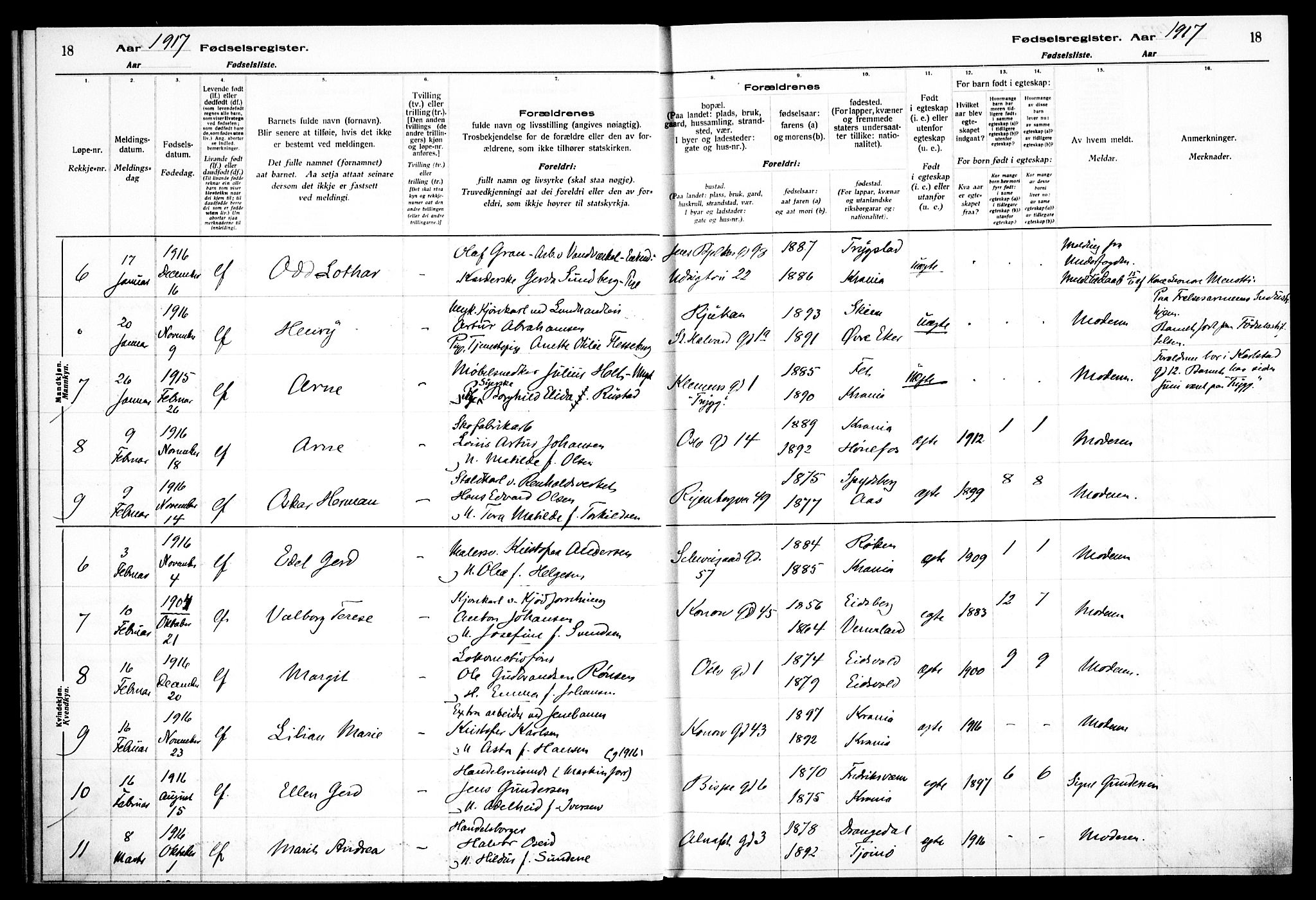 Gamlebyen prestekontor Kirkebøker, SAO/A-10884/J/Ja/L0001: Birth register no. 1, 1916-1936, p. 18