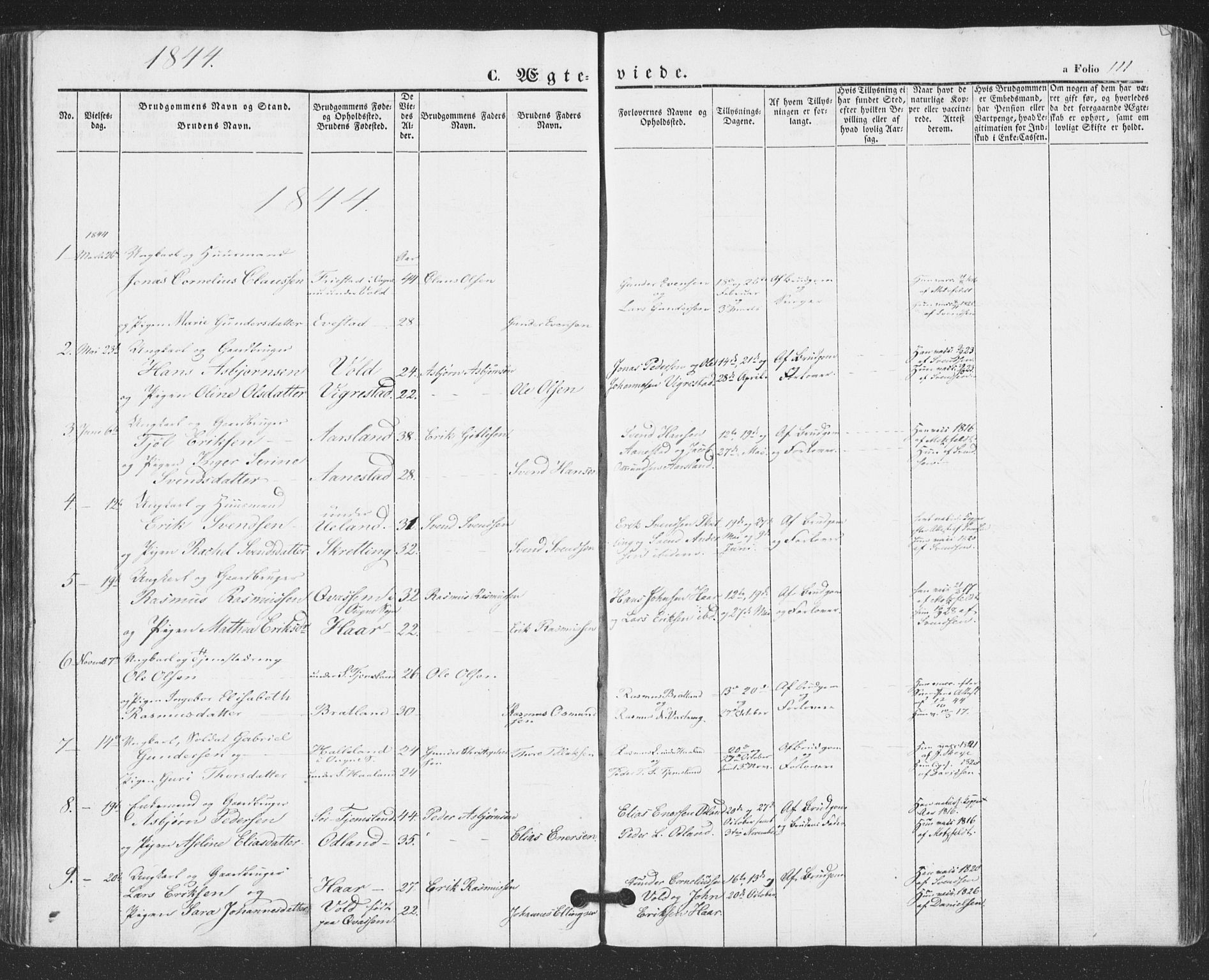 Hå sokneprestkontor, AV/SAST-A-101801/001/30BA/L0007: Parish register (official) no. A 6, 1842-1855, p. 111