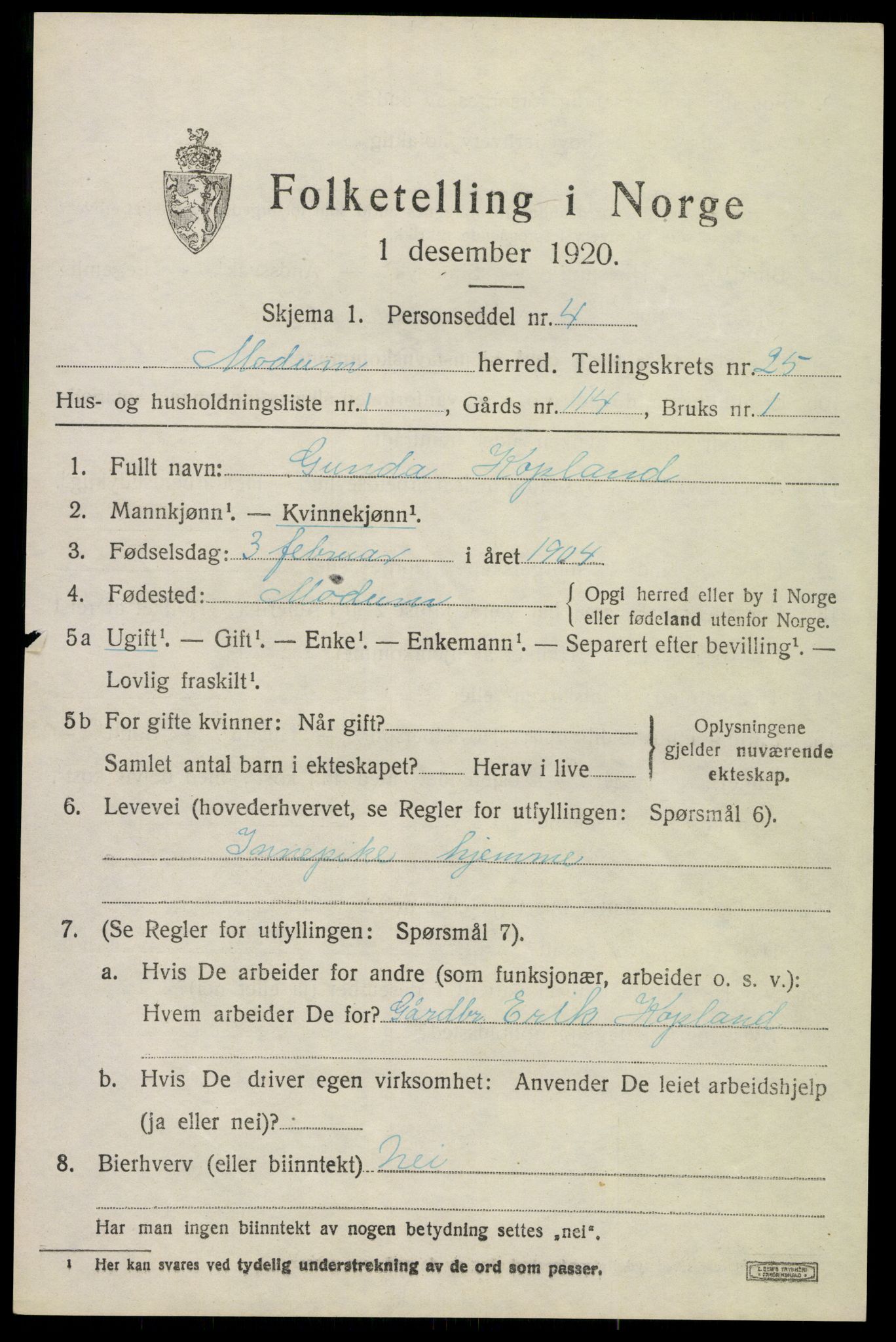 SAKO, 1920 census for Modum, 1920, p. 24783