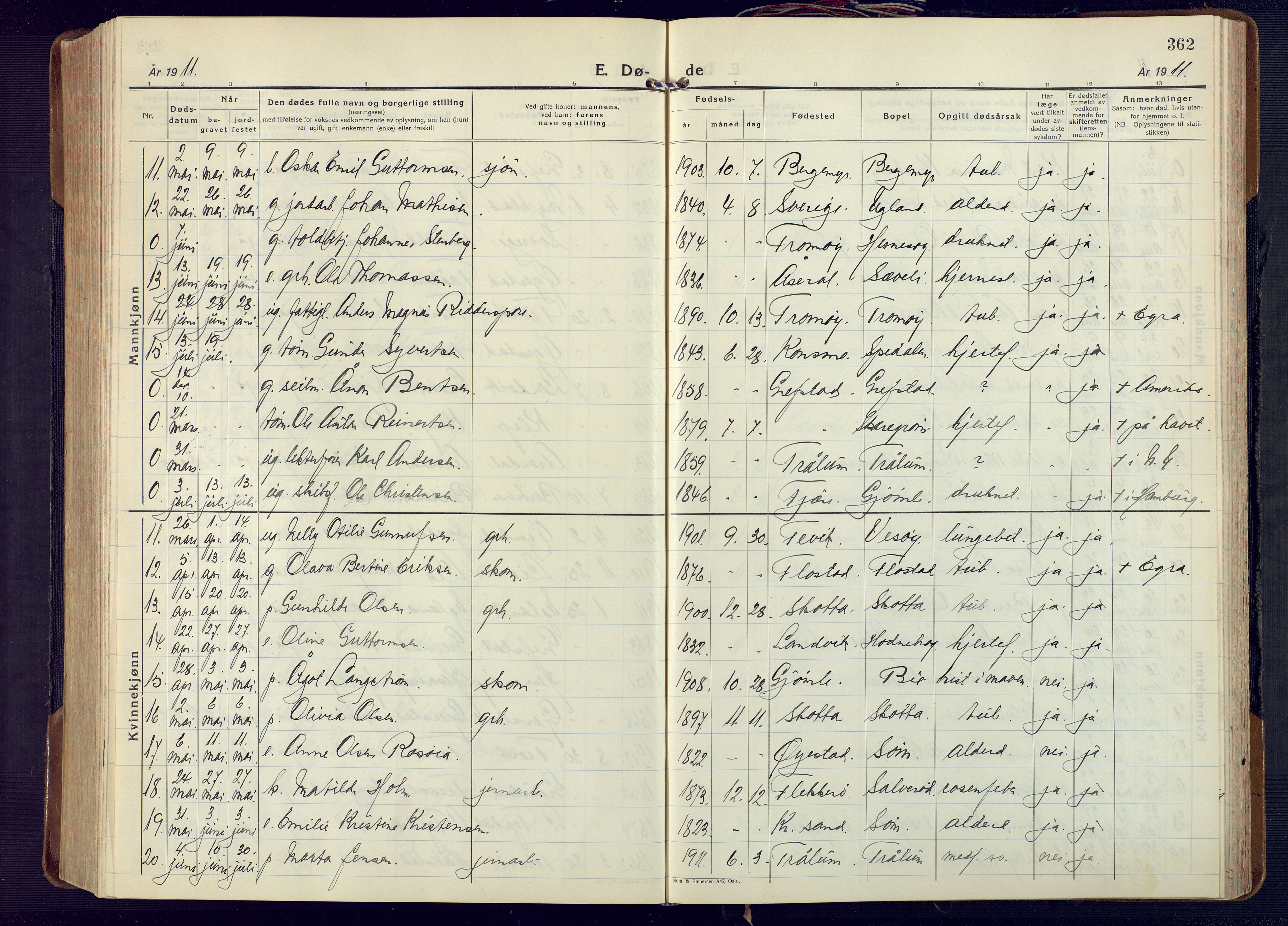 Fjære sokneprestkontor, AV/SAK-1111-0011/F/Fa/L0004: Parish register (official) no. A 4, 1902-1925, p. 362