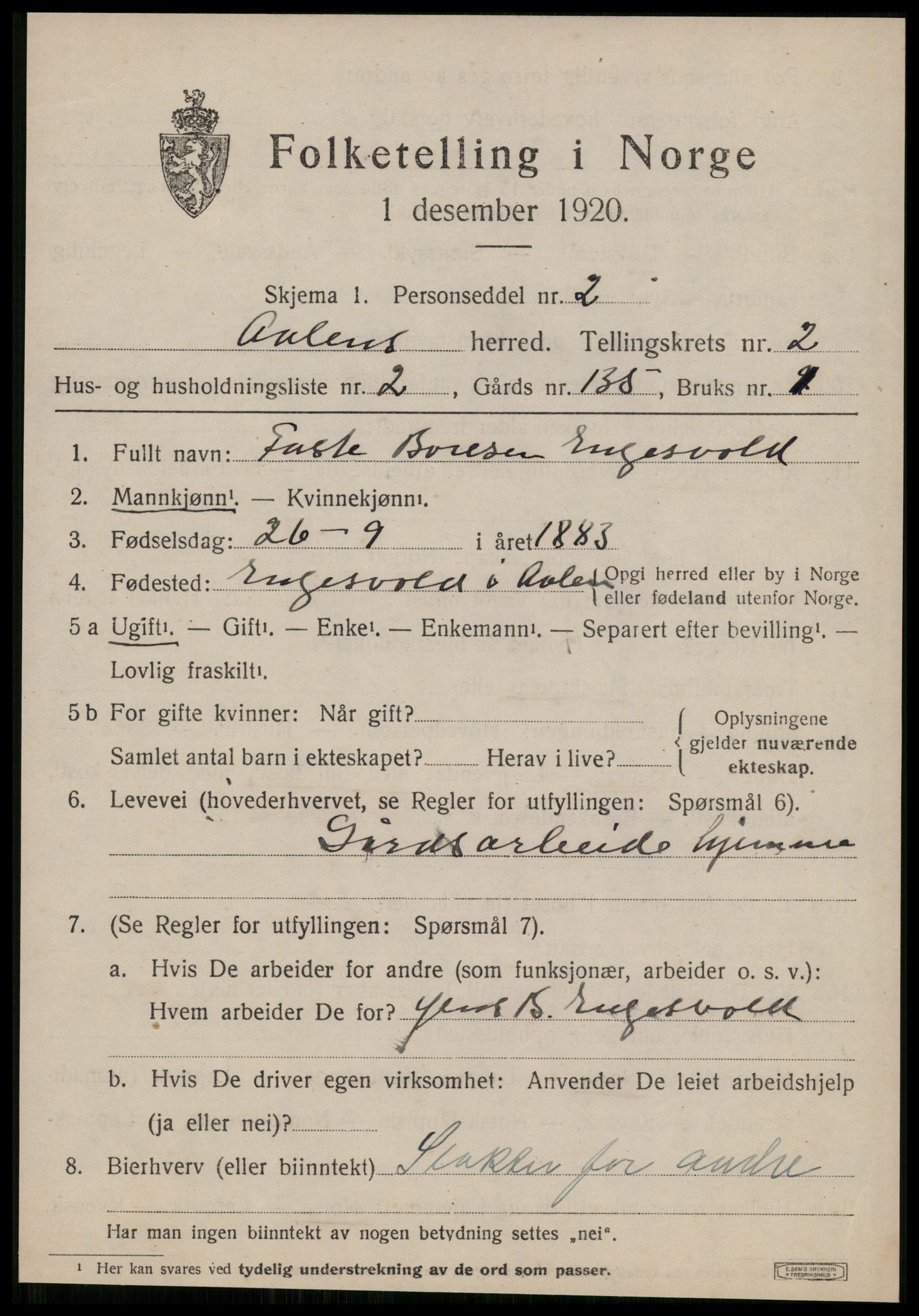 SAT, 1920 census for Ålen, 1920, p. 1212