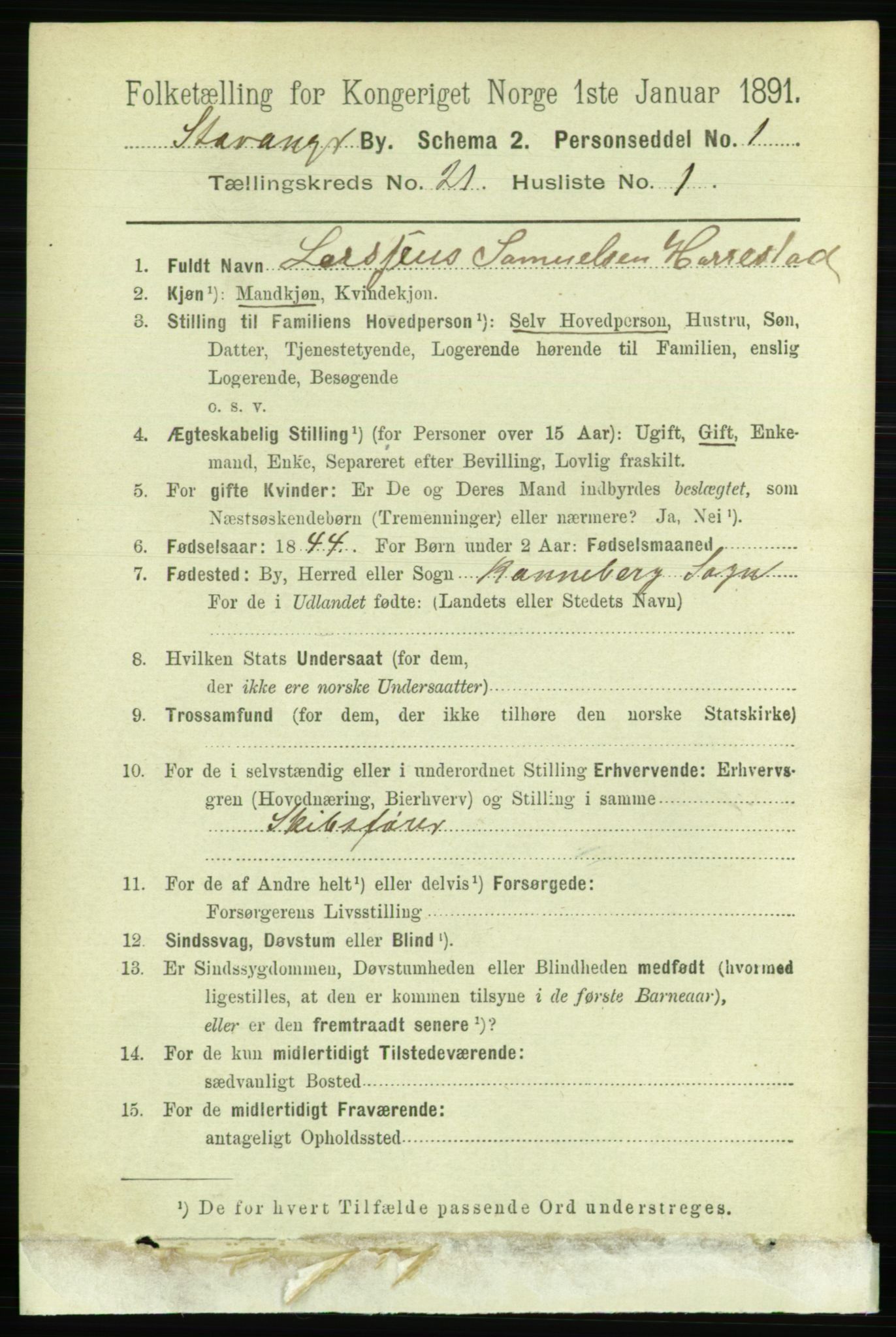 RA, 1891 census for 1103 Stavanger, 1891, p. 23505