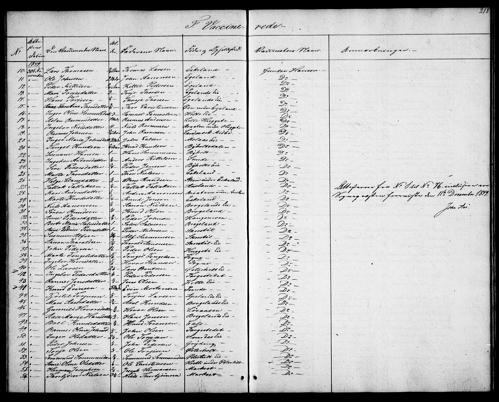 Gjerstad sokneprestkontor, SAK/1111-0014/F/Fa/Faa/L0006: Parish register (official) no. A 6, 1841-1857, p. 218