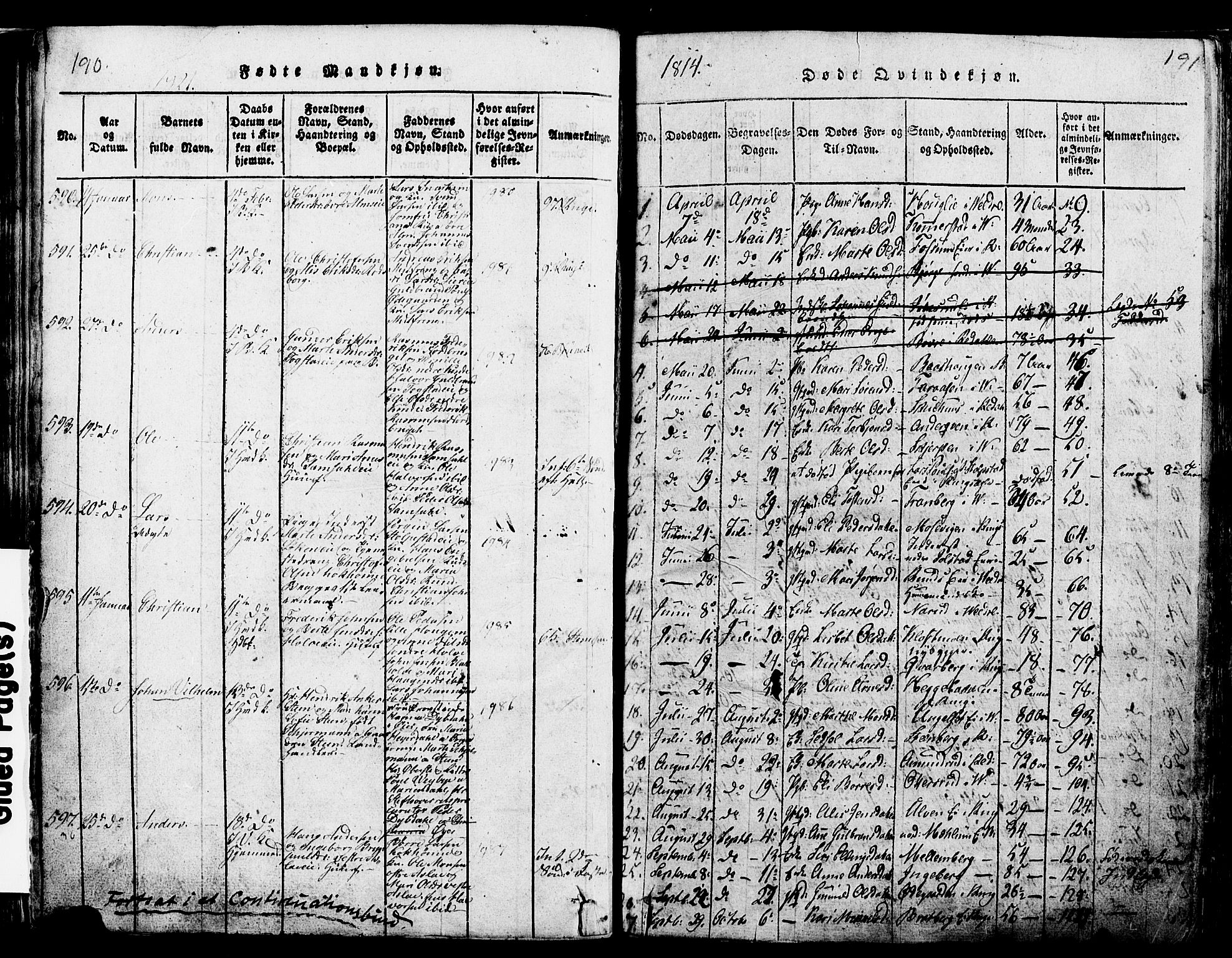 Ringsaker prestekontor, SAH/PREST-014/K/Ka/L0005: Parish register (official) no. 5, 1814-1826, p. 190-191