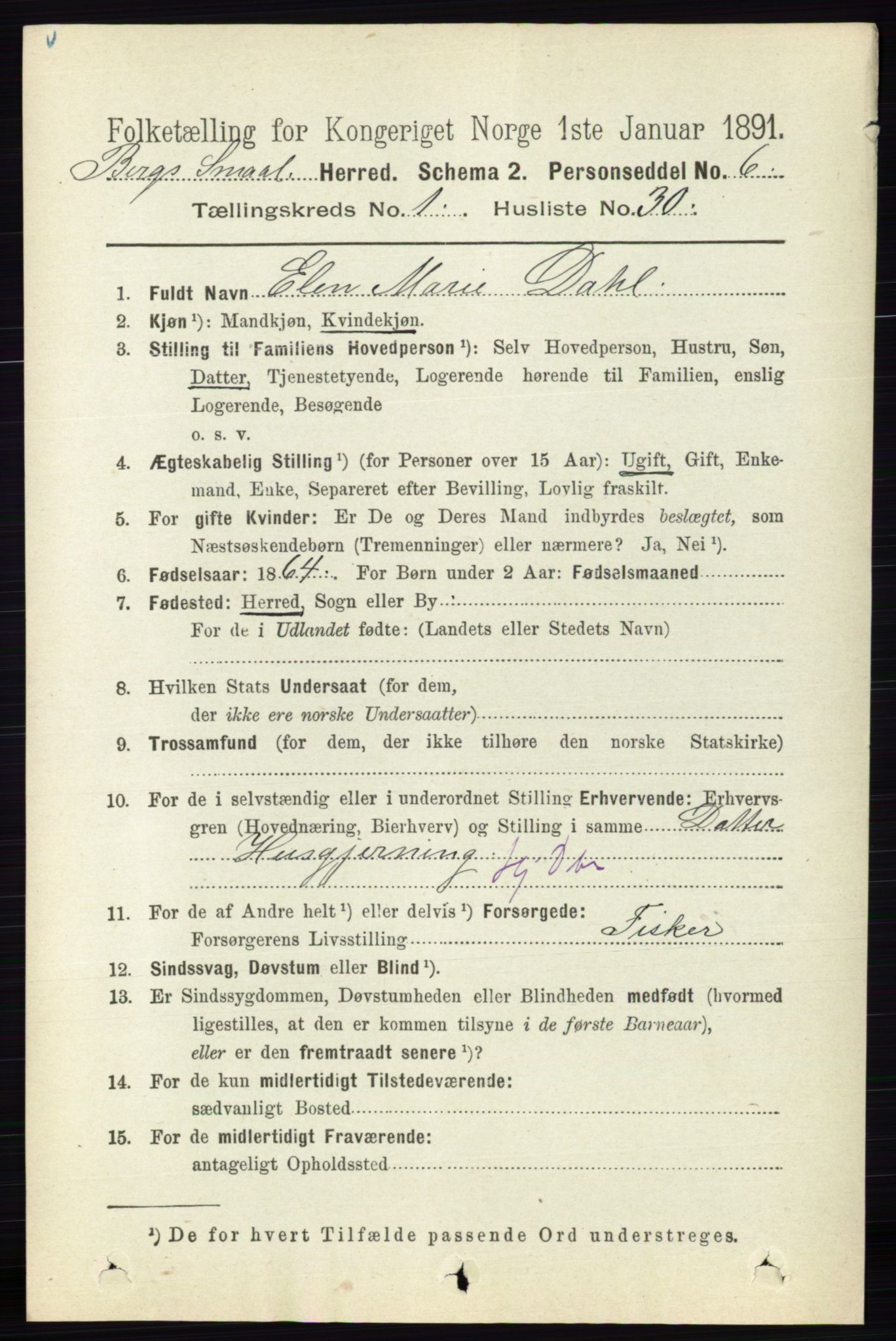 RA, 1891 census for 0116 Berg, 1891, p. 324