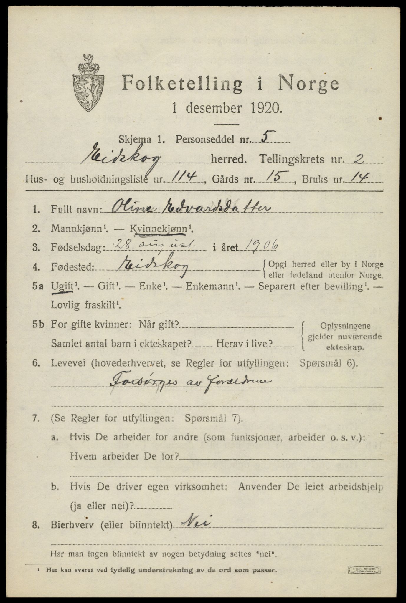 SAH, 1920 census for Eidskog, 1920, p. 4105