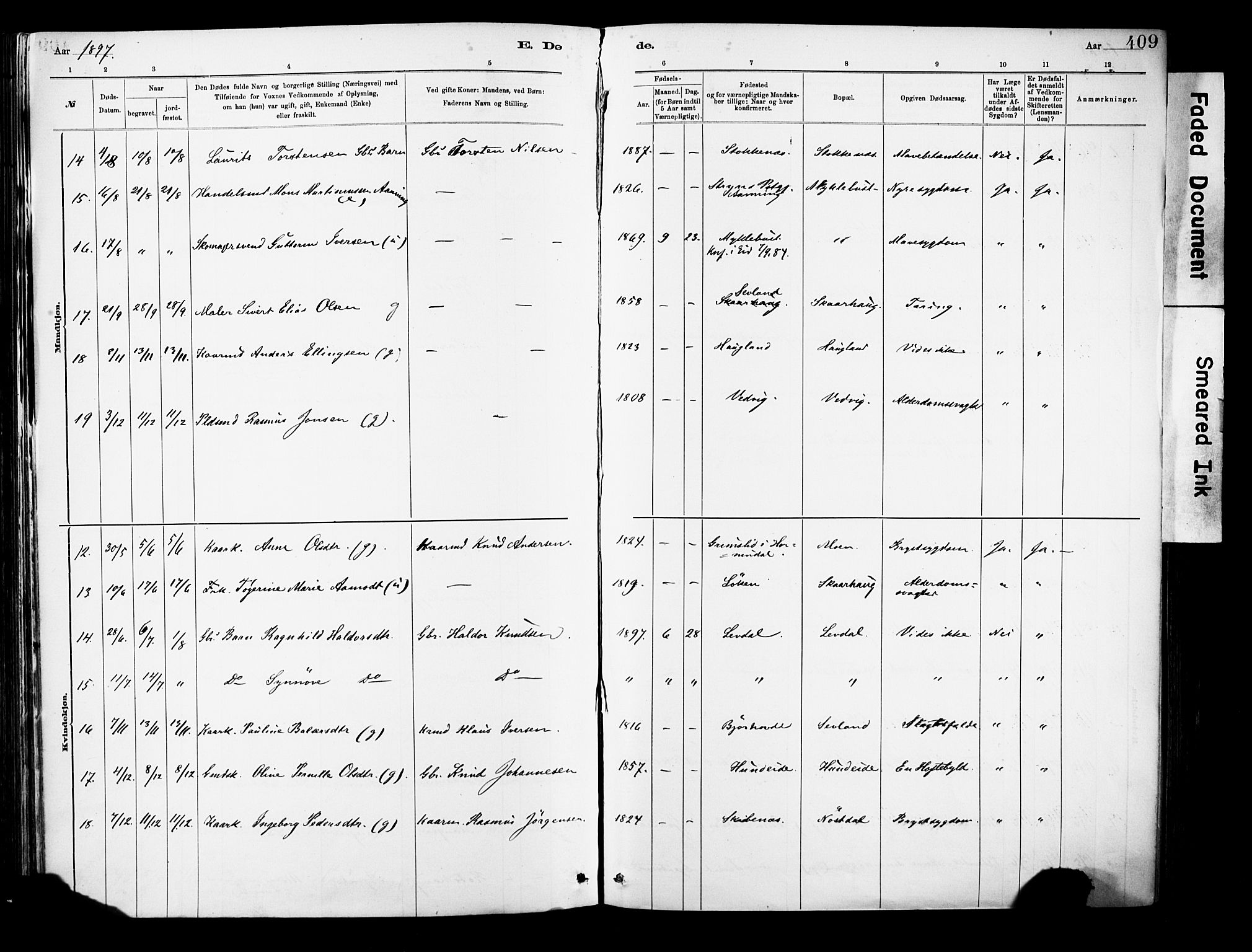 Eid sokneprestembete, AV/SAB-A-82301/H/Haa/Haab/L0001: Parish register (official) no. B 1, 1879-1906, p. 409