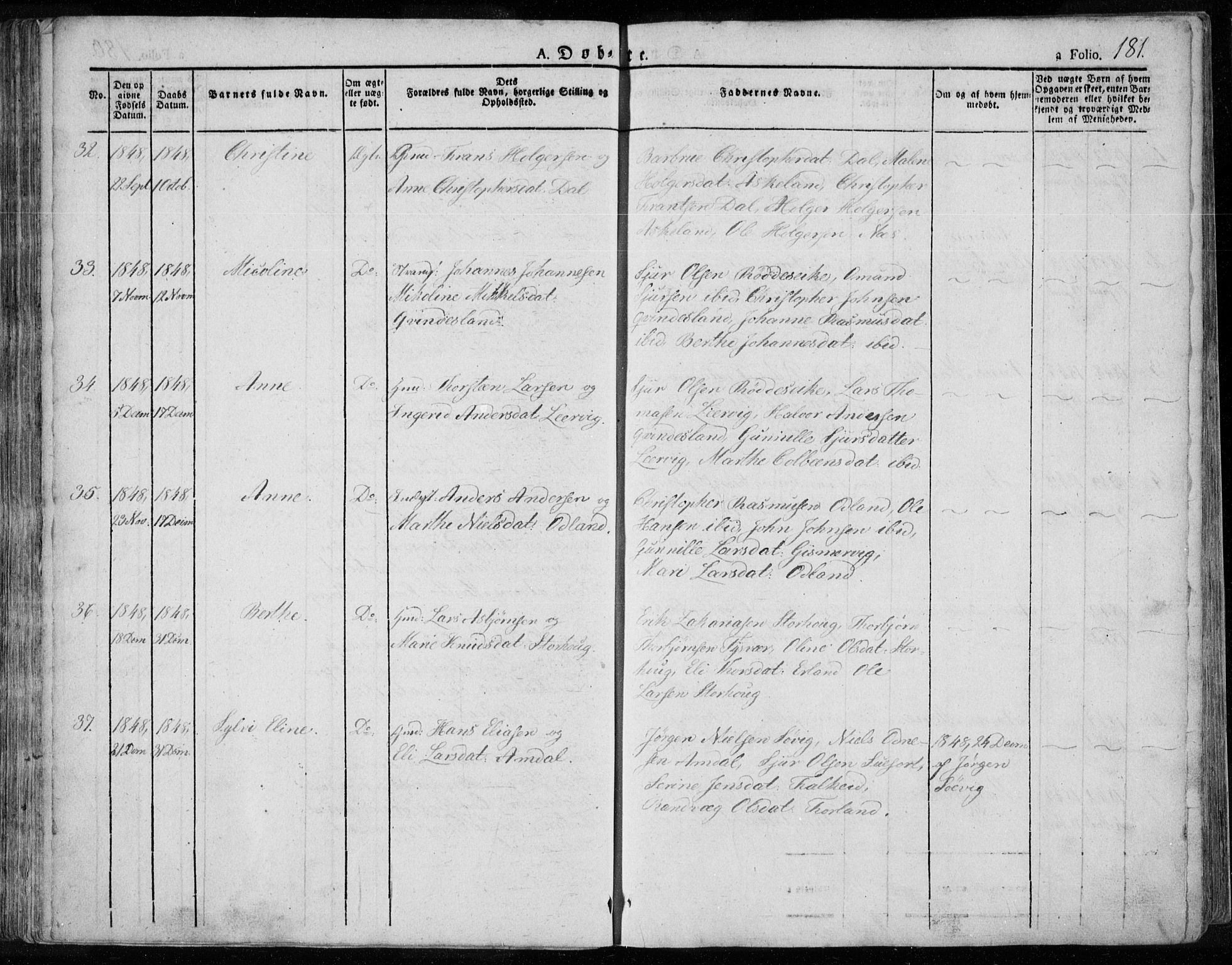 Tysvær sokneprestkontor, AV/SAST-A -101864/H/Ha/Haa/L0001: Parish register (official) no. A 1.1, 1831-1856, p. 181