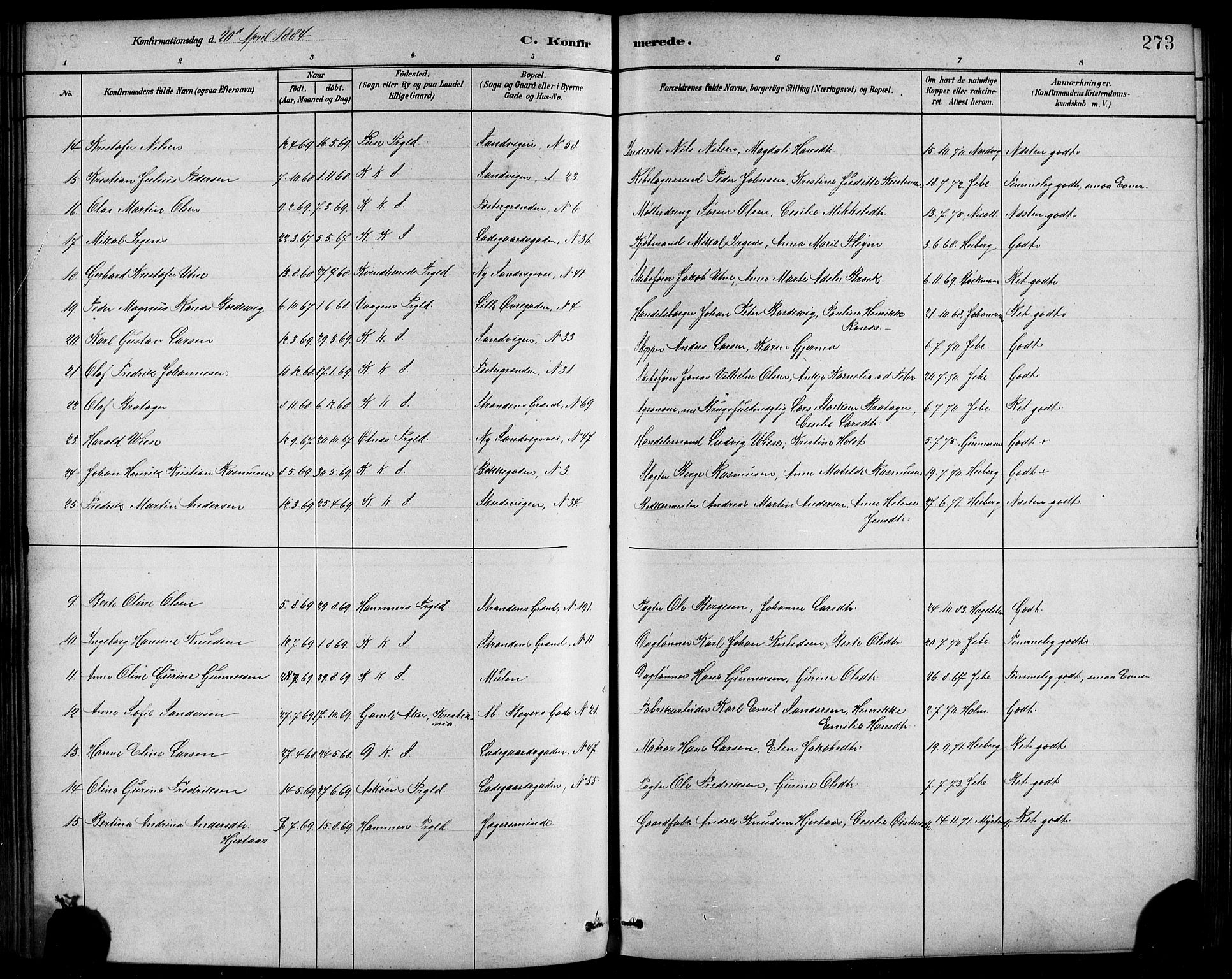 Sandviken Sokneprestembete, AV/SAB-A-77601/H/Hb/L0001: Parish register (copy) no. A 2, 1879-1892, p. 273