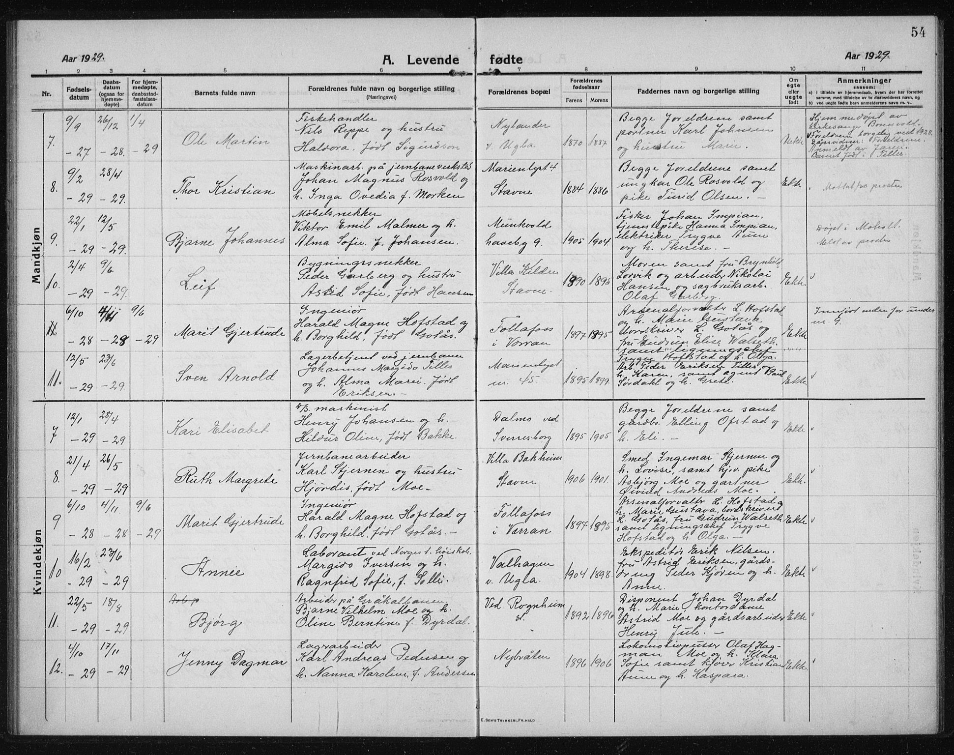 Ministerialprotokoller, klokkerbøker og fødselsregistre - Sør-Trøndelag, SAT/A-1456/611/L0356: Parish register (copy) no. 611C04, 1914-1938, p. 54