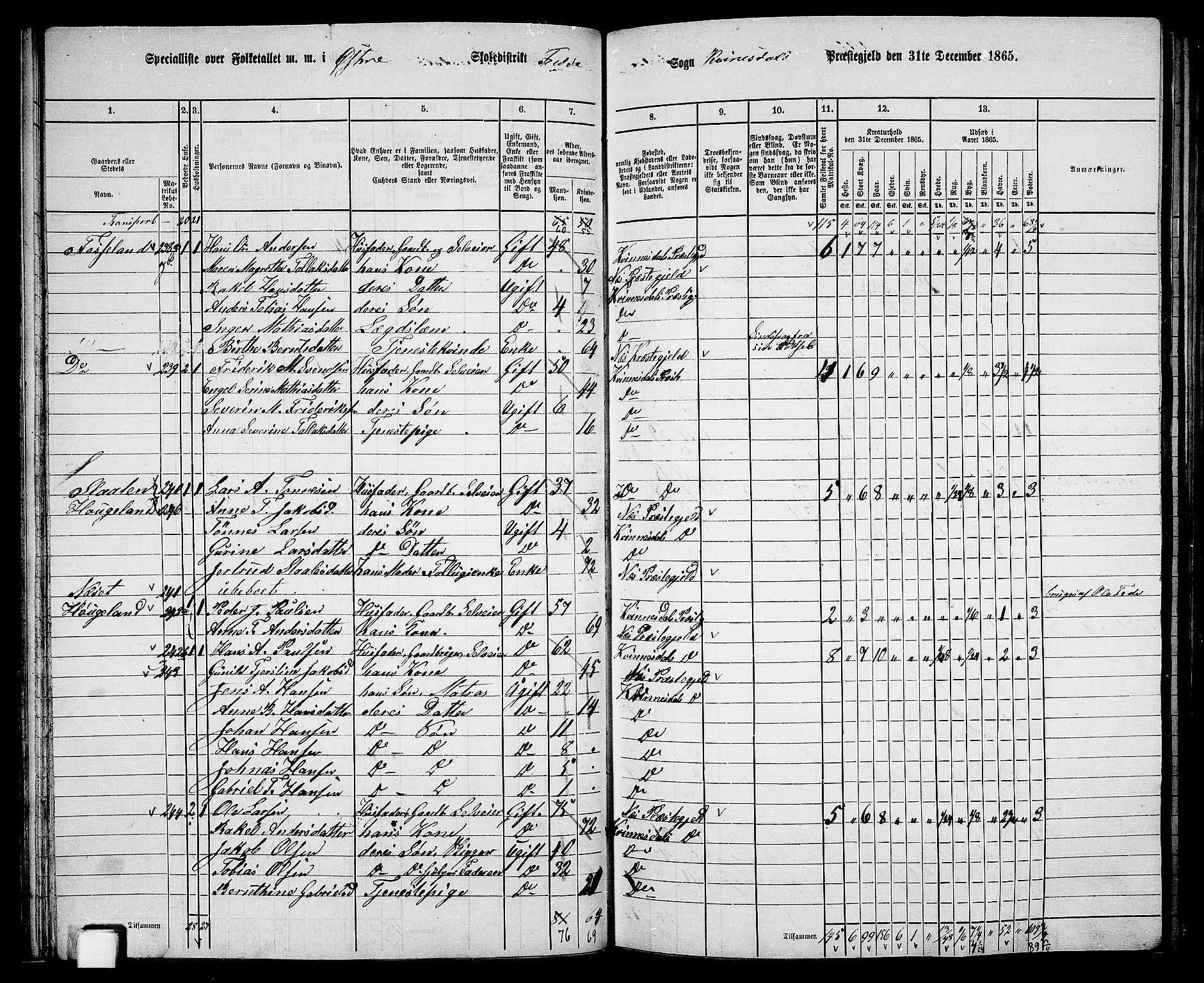 RA, 1865 census for Kvinesdal, 1865, p. 61