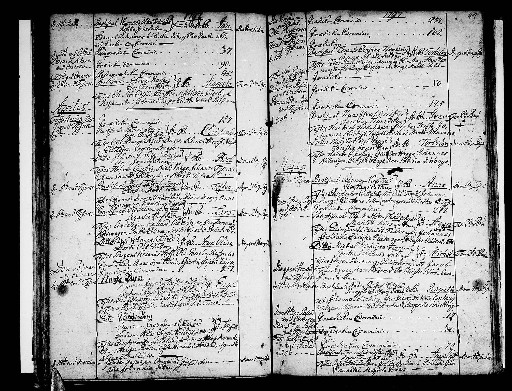 Tysnes sokneprestembete, AV/SAB-A-78601/H/Haa: Parish register (official) no. A 2 /1, 1732-1804, p. 44