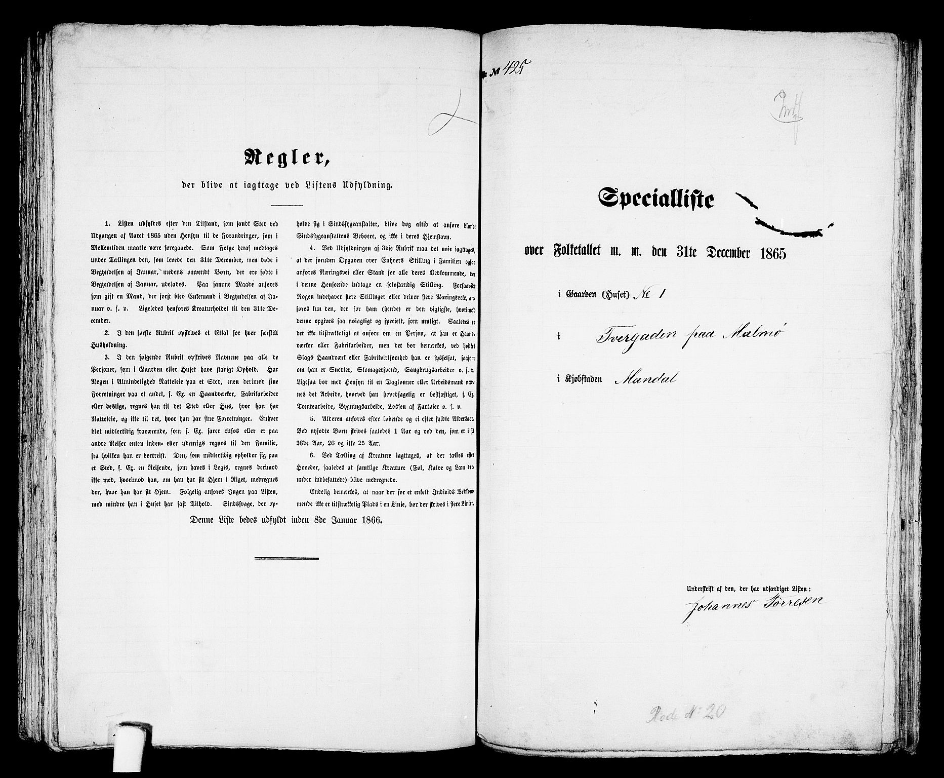 RA, 1865 census for Mandal/Mandal, 1865, p. 858