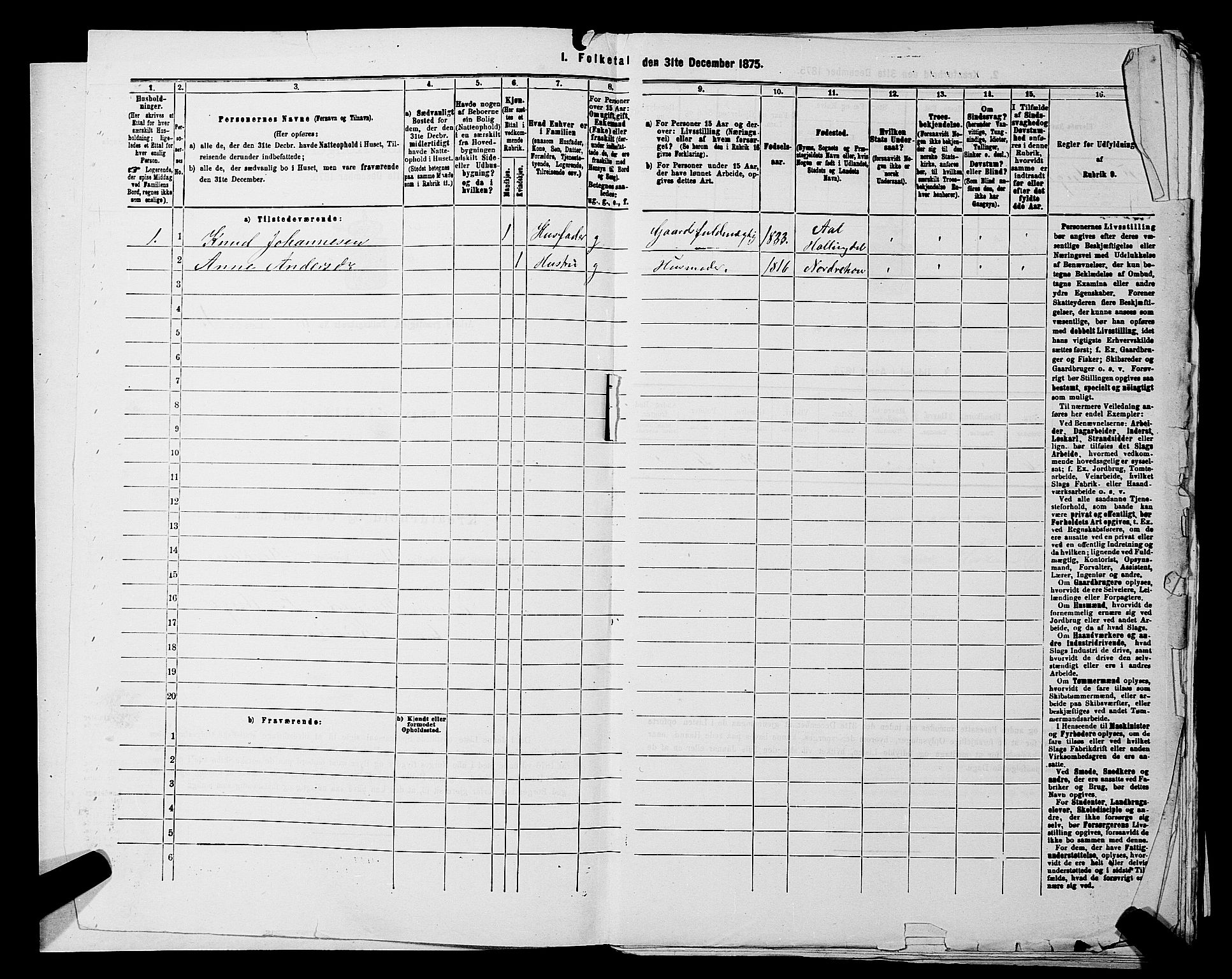 RA, 1875 census for 0220P Asker, 1875, p. 1156