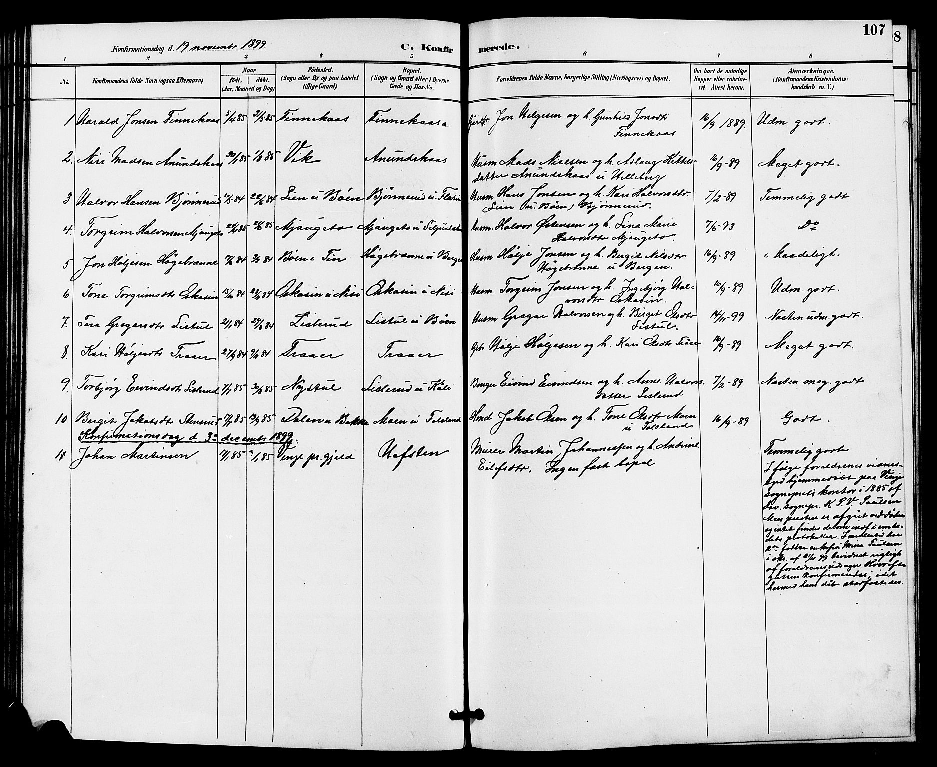 Gransherad kirkebøker, SAKO/A-267/G/Ga/L0003: Parish register (copy) no. I 3, 1887-1915, p. 107